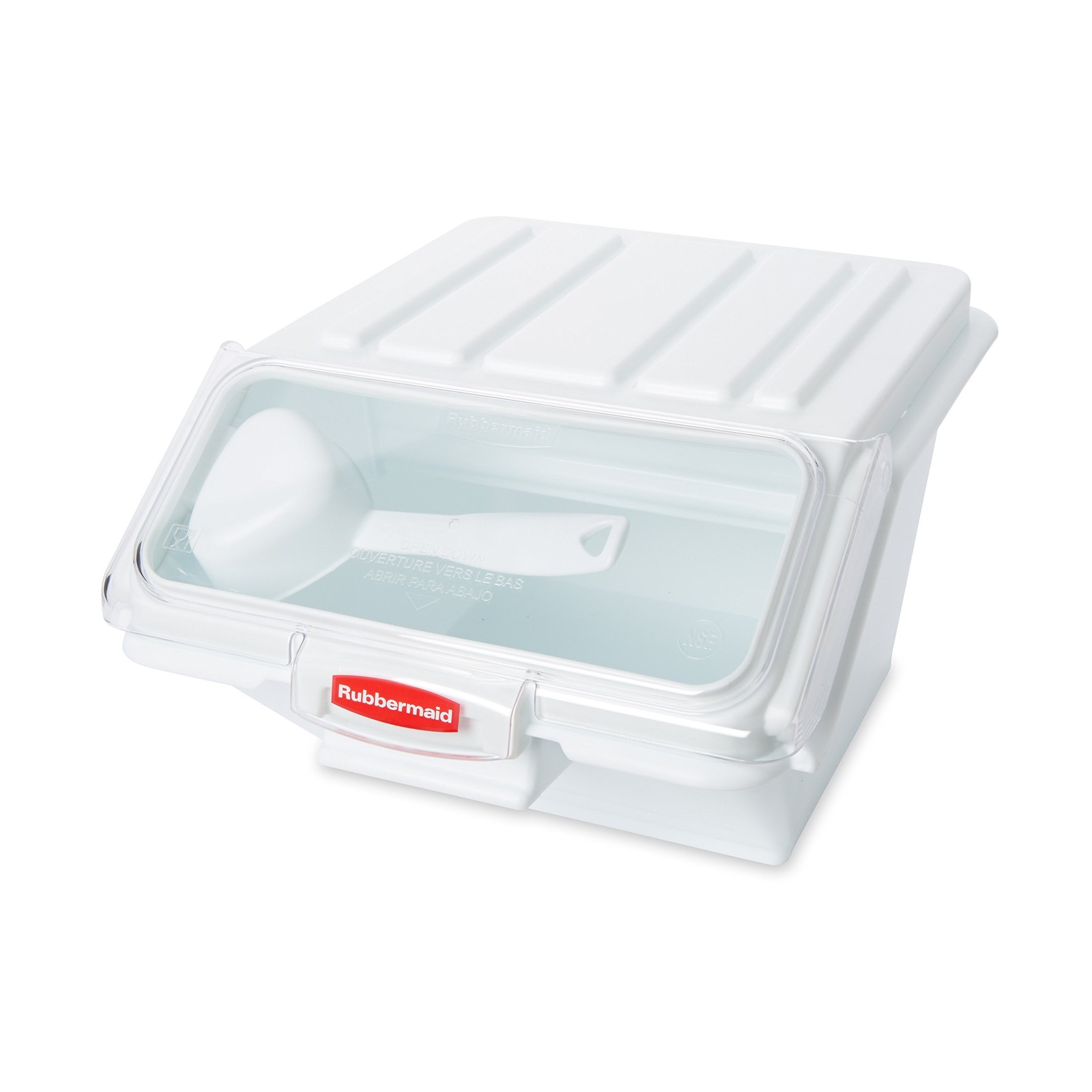 40 Cup White Food Storage Container with Measuring Scoop and Clear Lid