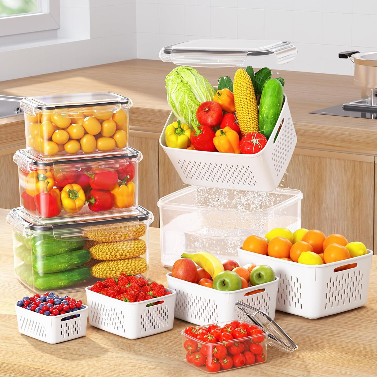 8-Pack Fruit Storage Containers for Fridge, Leakproof Fruit Containers for Fr…
