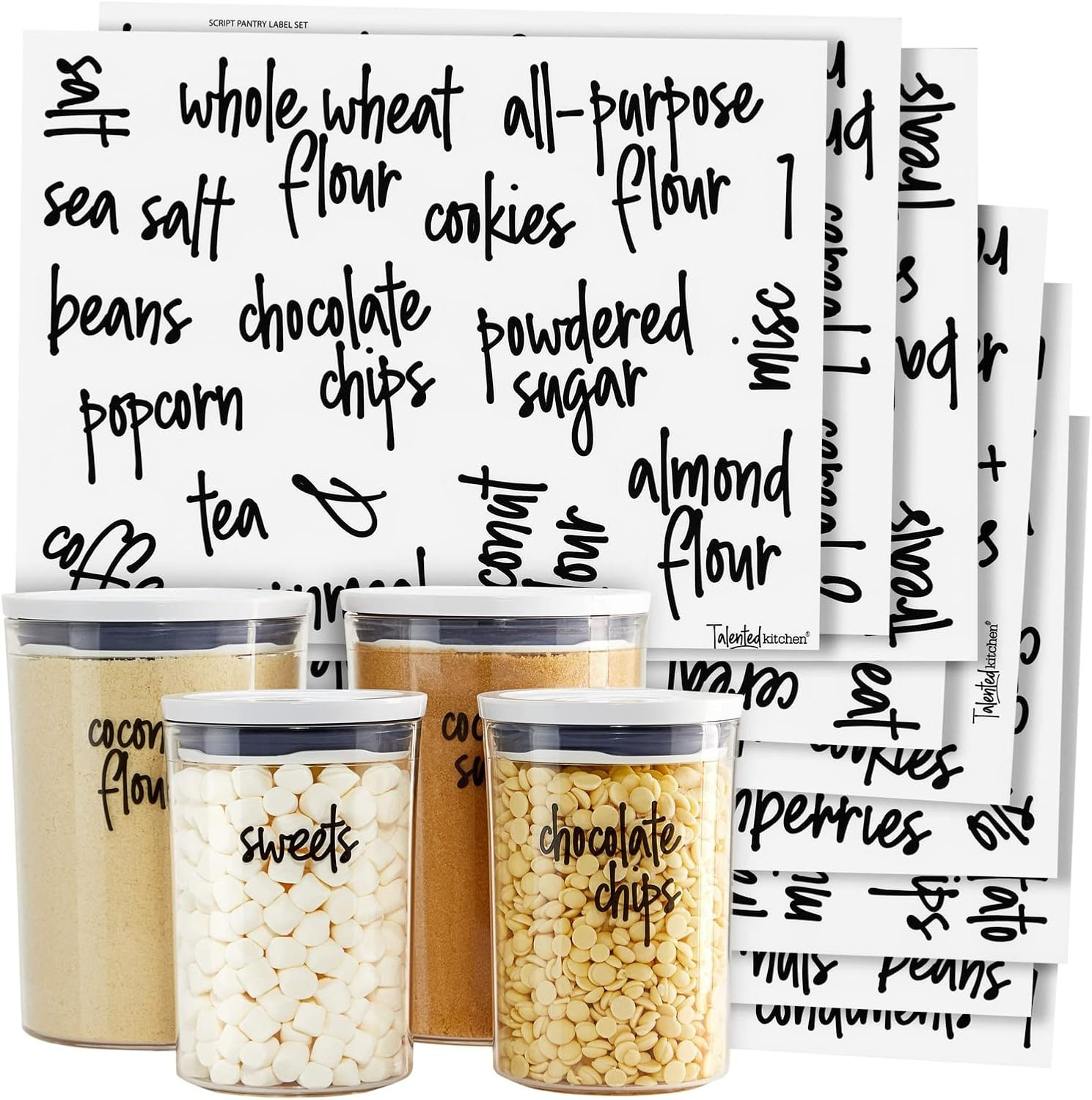 Talented Kitchen Pantry Labels for Food Containers – 157-Piece, Black Script