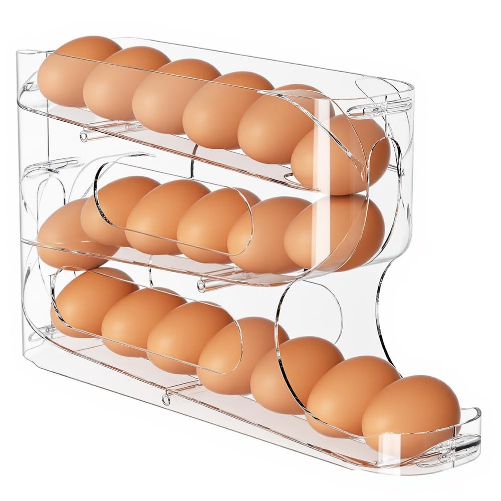 Sotfamily Clear Egg Holder for Fridge, Auto Rolling Egg Dispenser for Eggs 18…