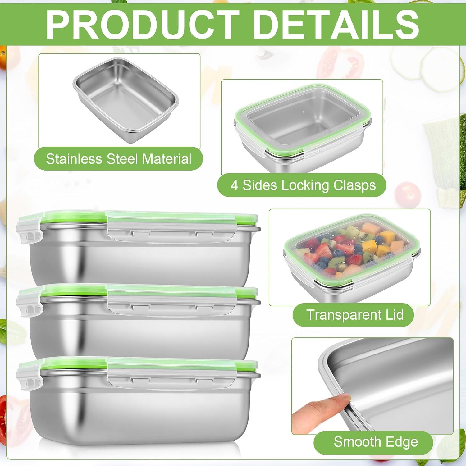 12 PC Stainless Steel Food Storage Containers 61oz