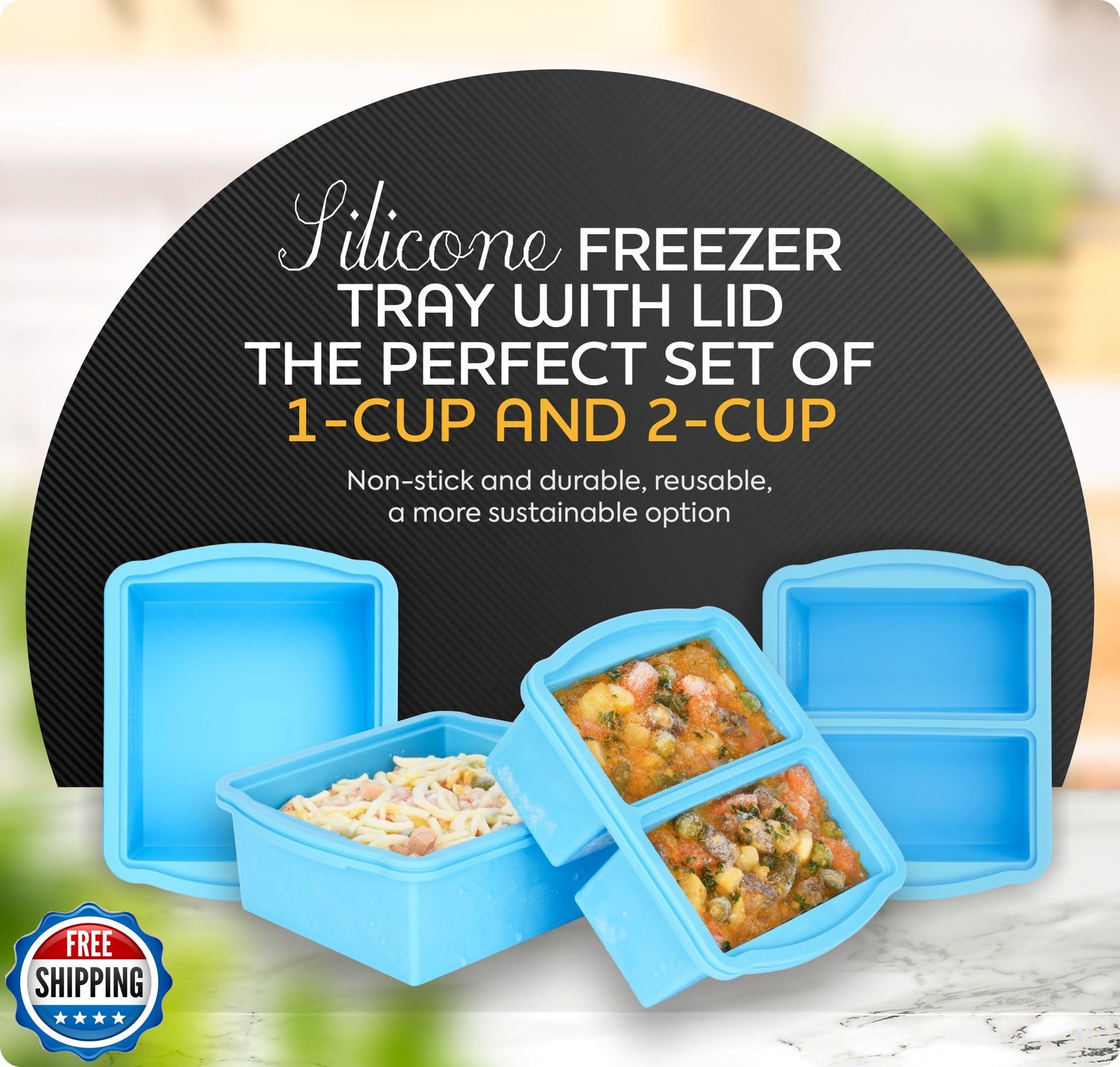 ZIP STANDING Silicone Freezer Trays with Lids, Set of 4 – with 1c