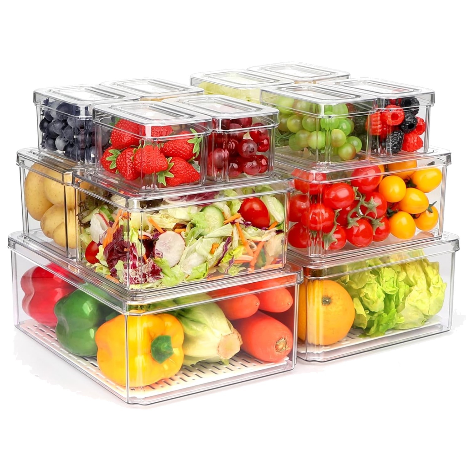 14-Piece Fridge Organizer Set, BPA-Free Clear Bins