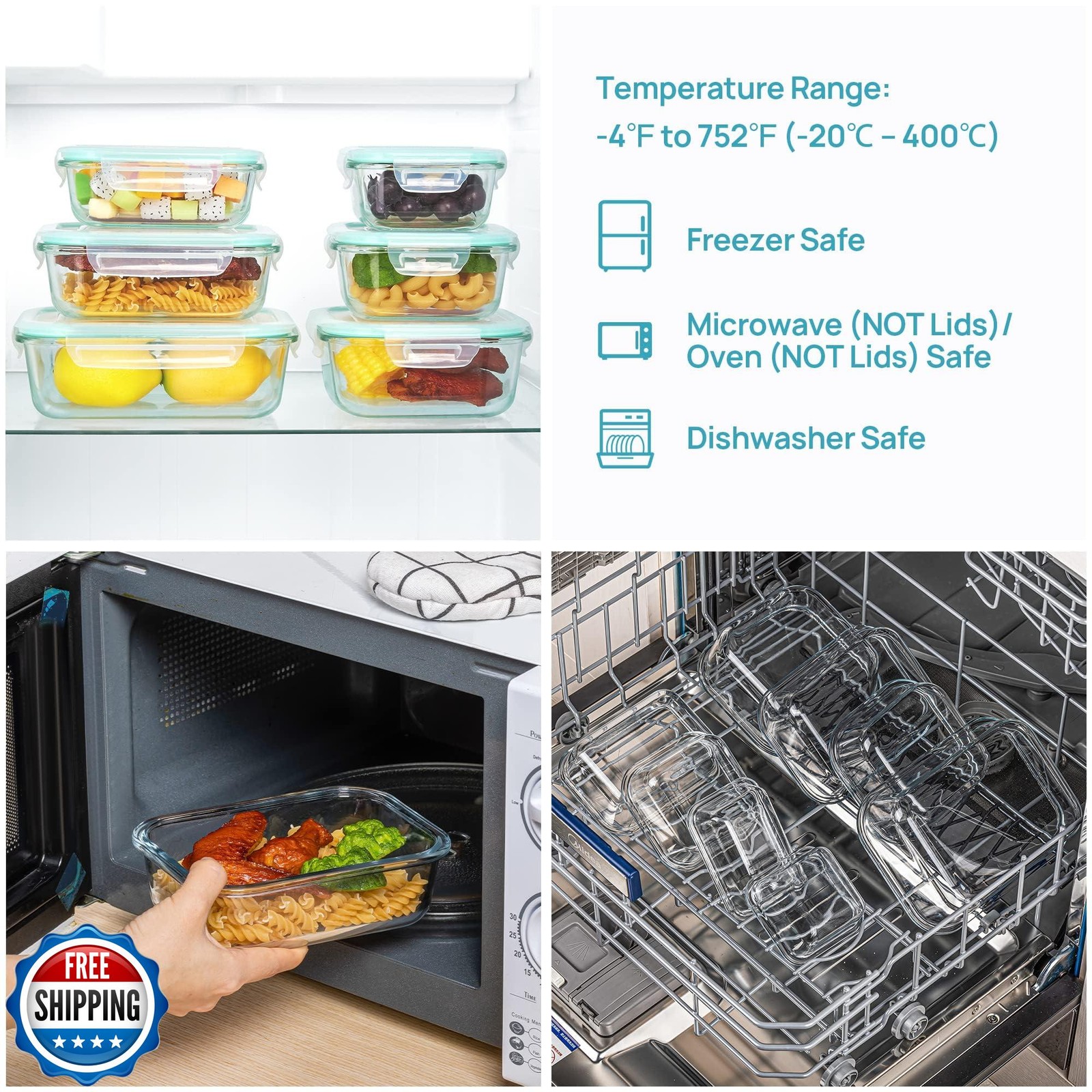 Vtopmart 8 Pack Glass Food Storage Containers with Airtight Lids, Glass Meal