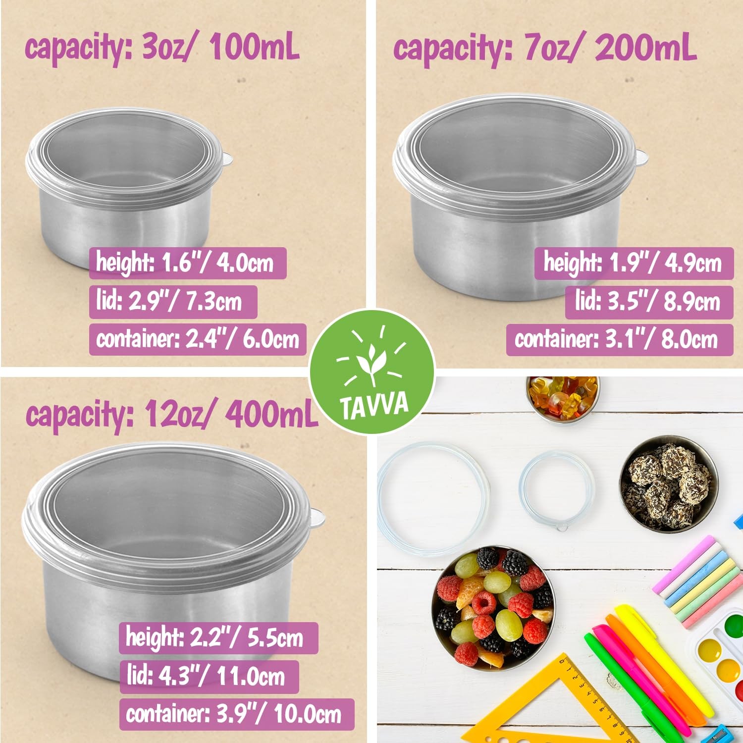 Kids Snack Containers for School [12oz/ 7oz/ 3oz] – Stainless Steel Lunch Con…