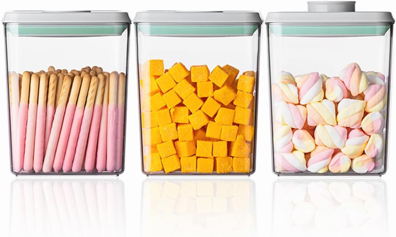 Pop Airtight Food Storage Containers with Lids- 3 Pcs Stackable One Button Openi