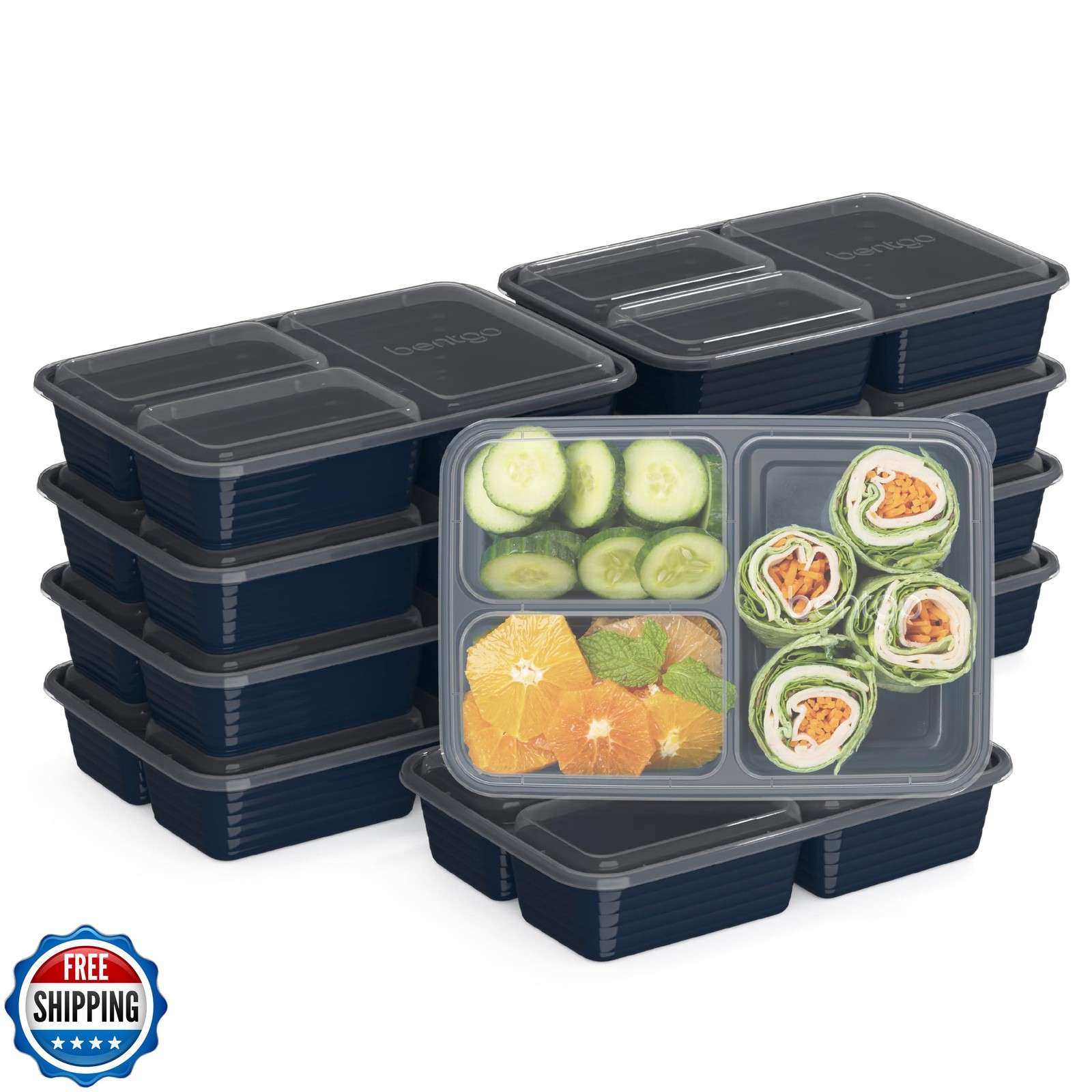 Bentgo Prep – 20-Piece 3-Compartment Reusable Meal Prep Containers with Lids,