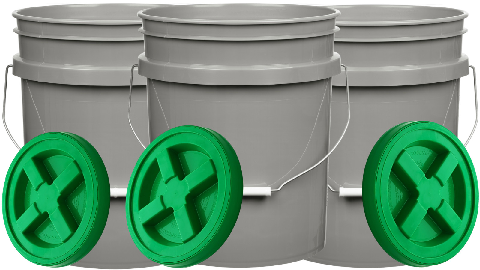 5 Gallon Food Grade BPA Free Buckets with Green Screw on gasket Lids (Pack of 3)