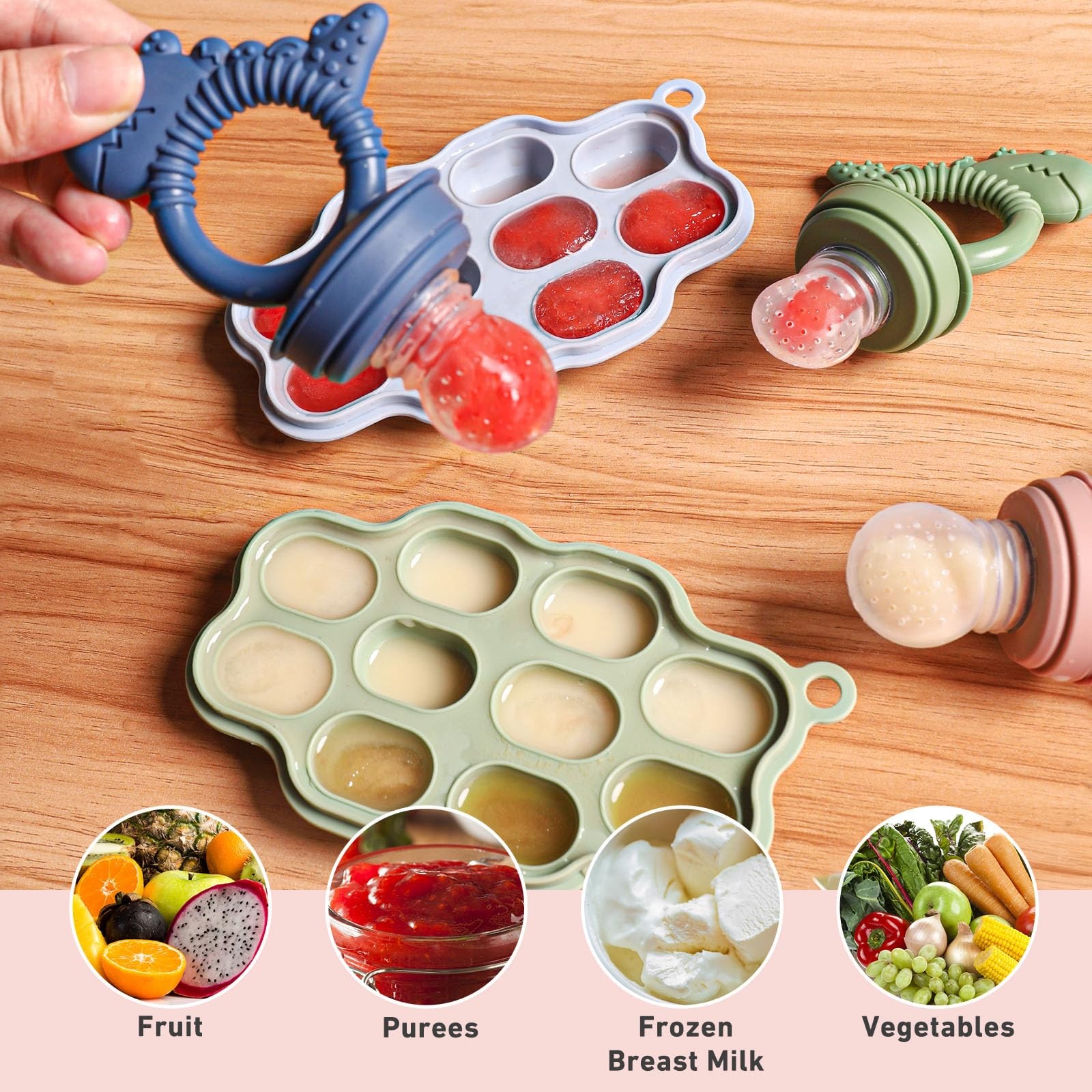 Baby Breastmilk Popsicle Molds & Fruit Feeder Pacifier, Silicone Baby Food Fr…