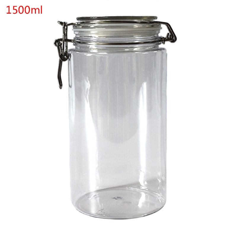 1500ML Plastic Round Clip Top Storage Jar With Airtight Seal Lid Container