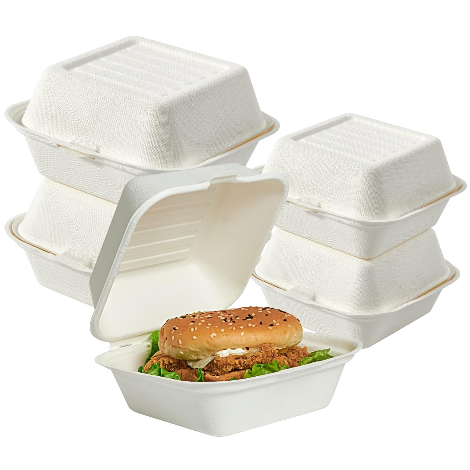 200 Pack 6×6 Inch Compostable Take Out Containers