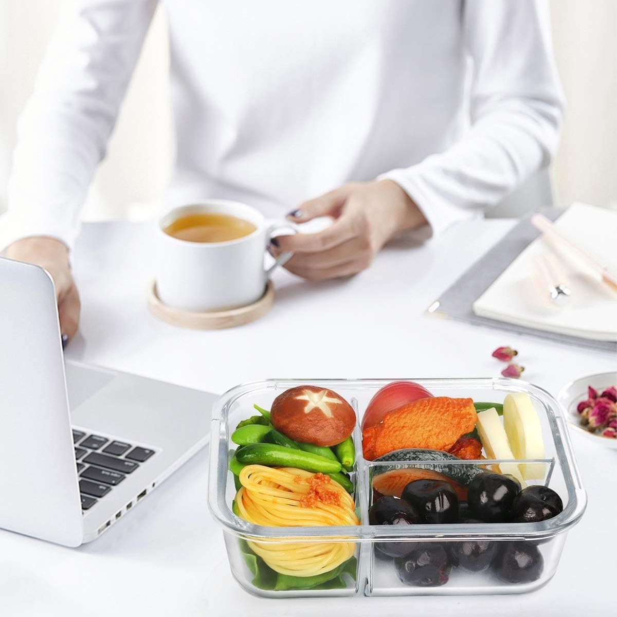 Glass Meal Prep Containers, 3 Compartment, 5-Pack