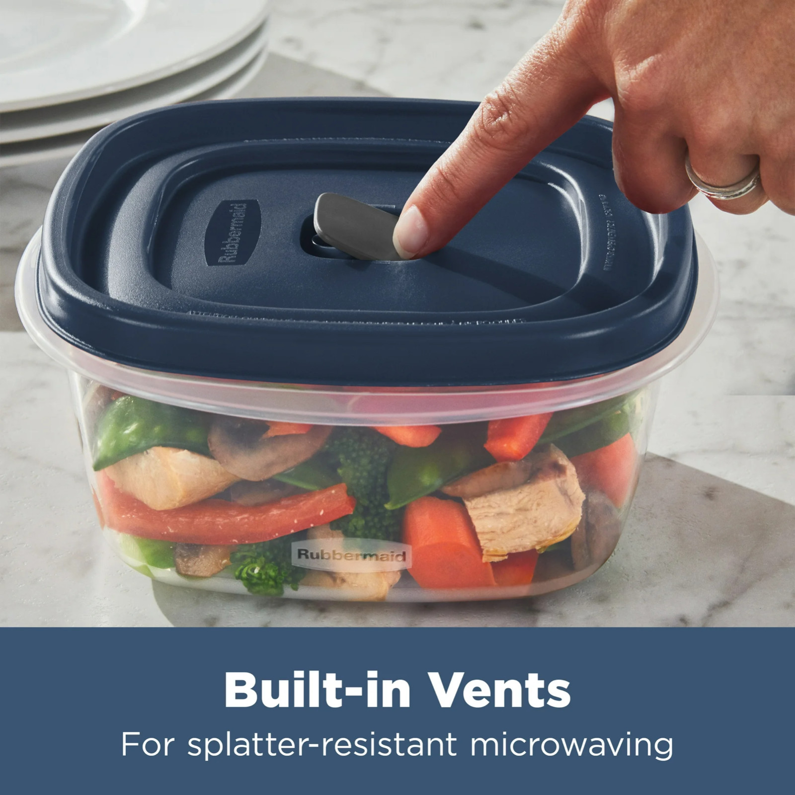 RUBBERMAID Food Storage Container Set w/EASY FIND LIDS 26-PC, S.E BLUE , Vented