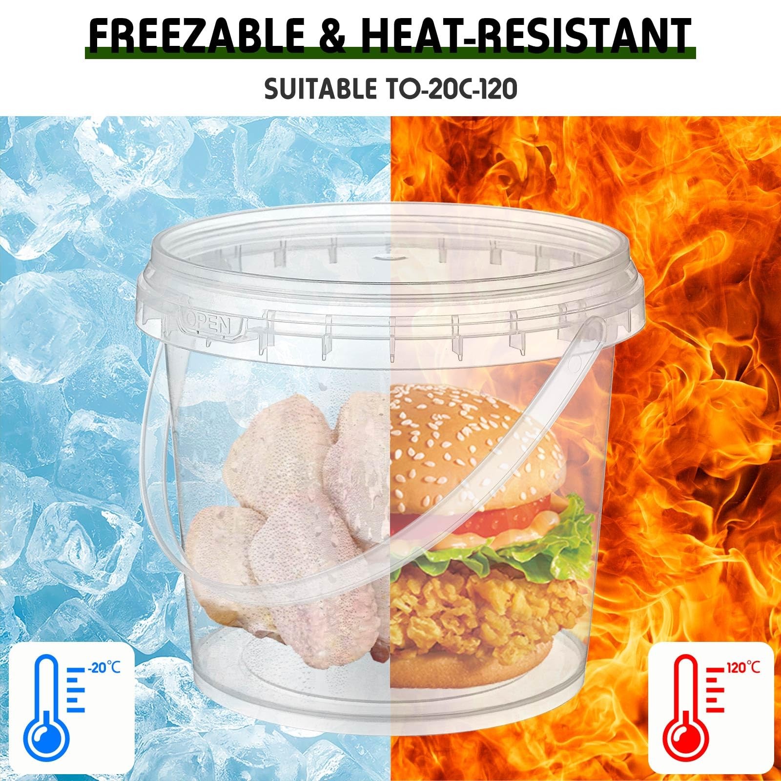 Mifoci 50 Pcs Food Clear Bucket Plastic Gallon Bucket Round Reusable Ice Crea…