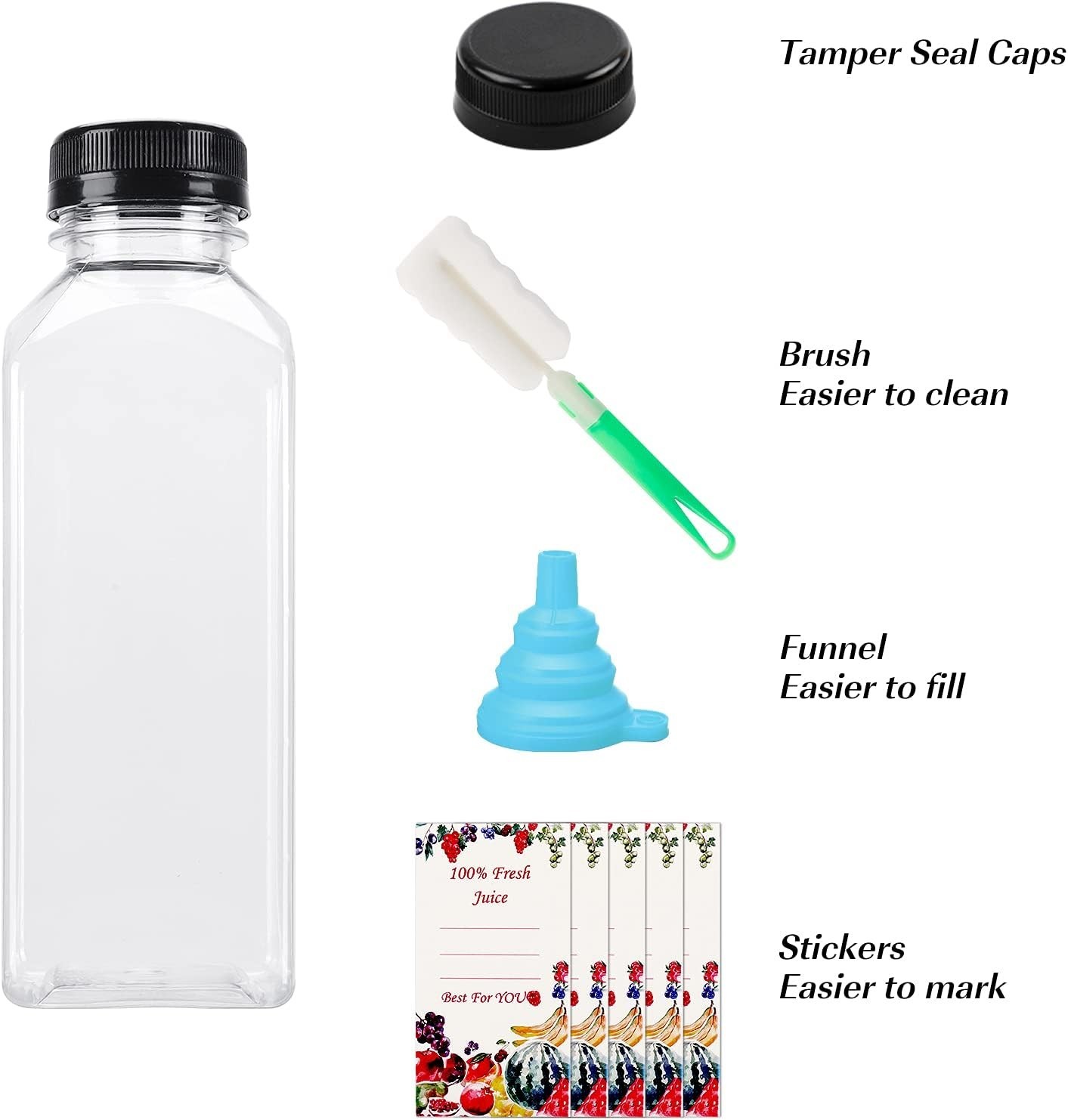 36pcs 12oz Plastic Juice Bottles with Caps, Reusable Juicing Bottles, Clear D…