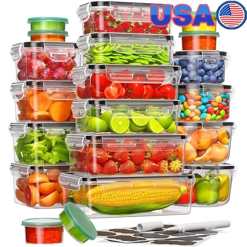 40 Piece BPA Free Food Storage Containers Leak Proof Meal Prep Set W/ Labels New