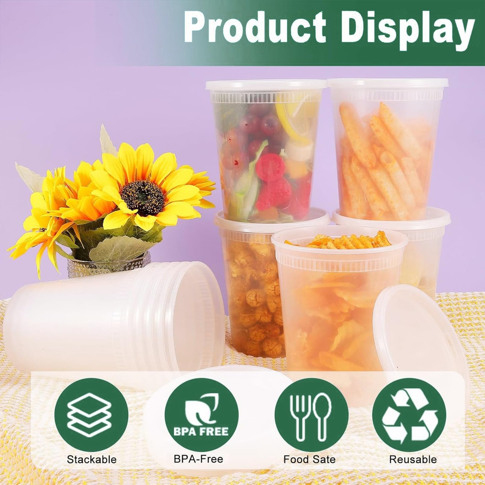 50 Pack Deli Containers with Lids 32oz Plastic Food Storage Heavy-Duty Clear