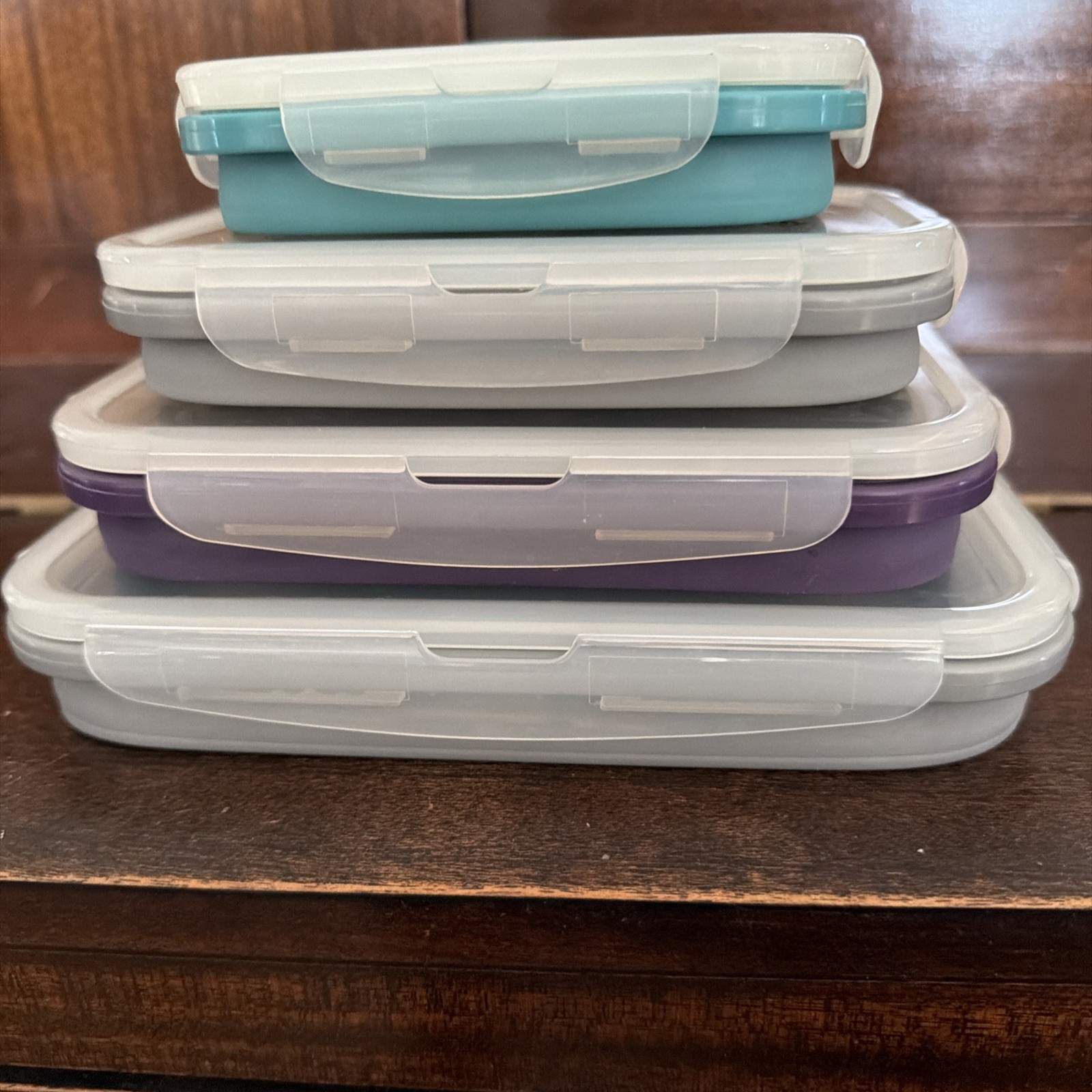 8pc Norwex Silicone Collapsable Food Storage Containers Steam Vent Lids Set