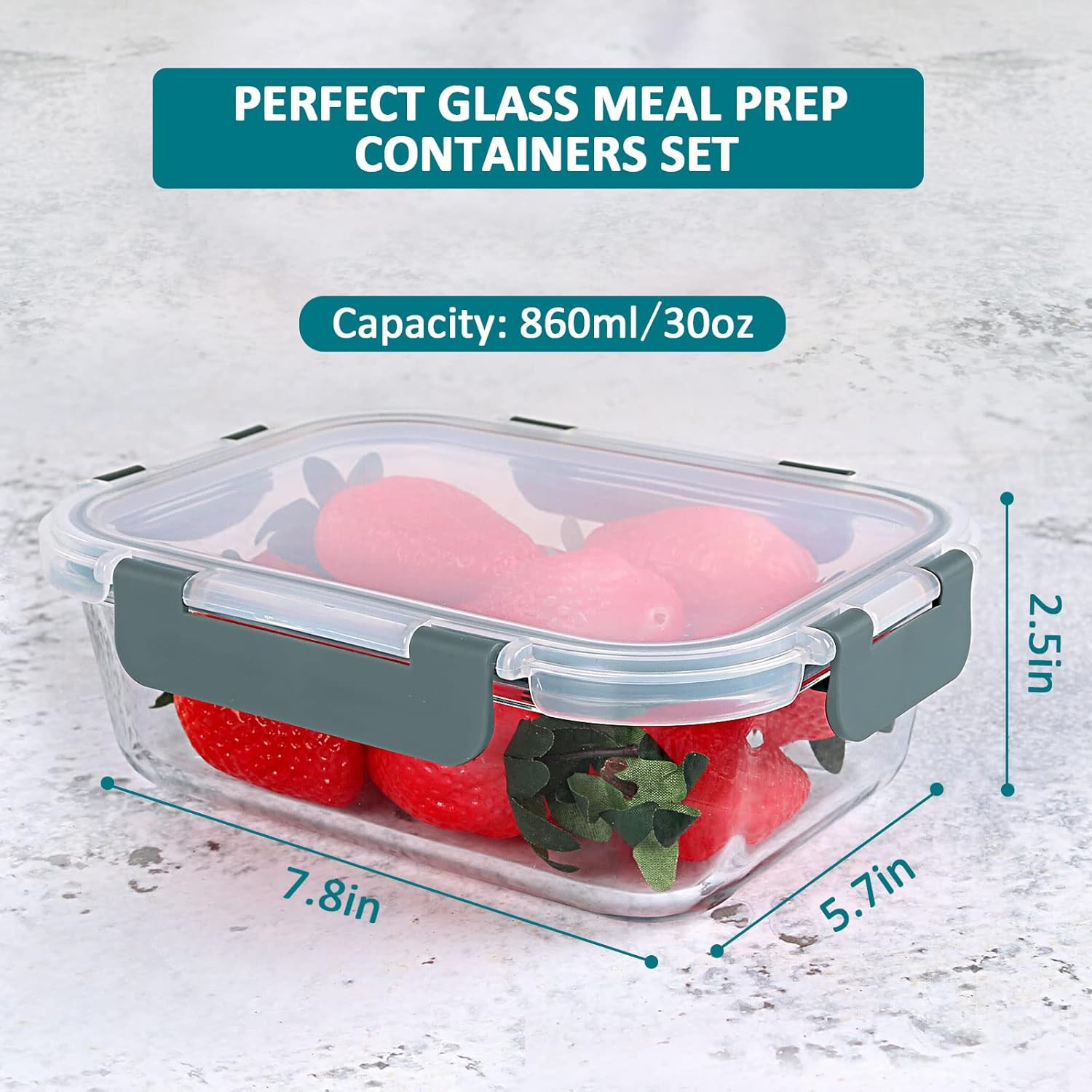 M MCIRCO [5-Packs, 30 Oz] Glass Meal Prep Containers with Snap Locking Lids Glas