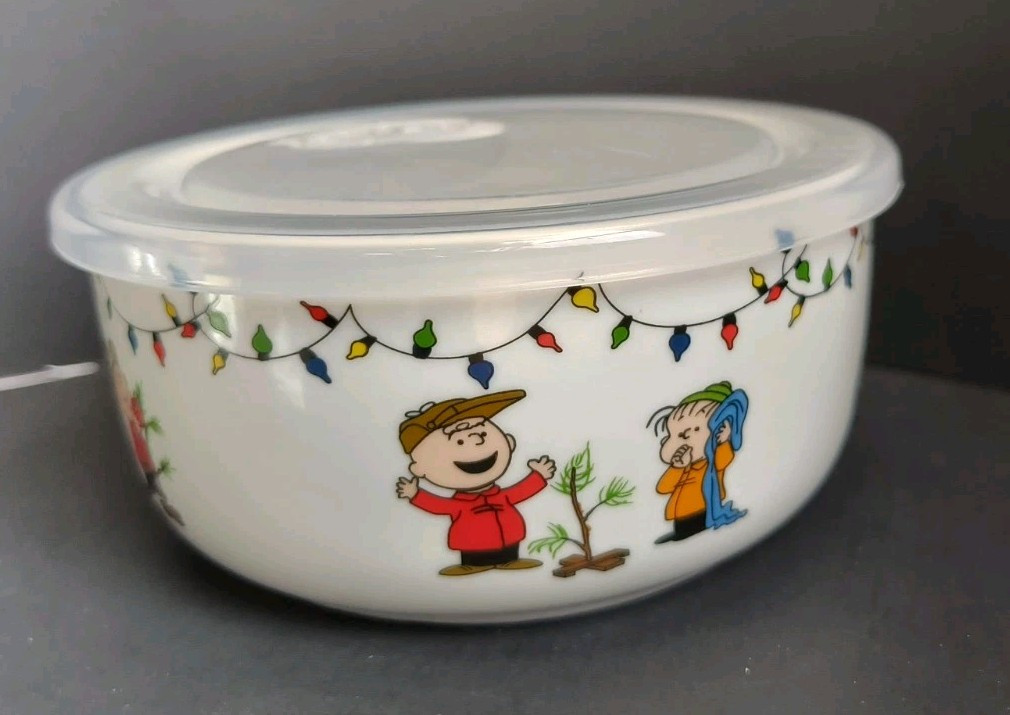 Peanuts Charlie Brown Snoopy Christmas Pressure Lid Food Storage Container NEW!