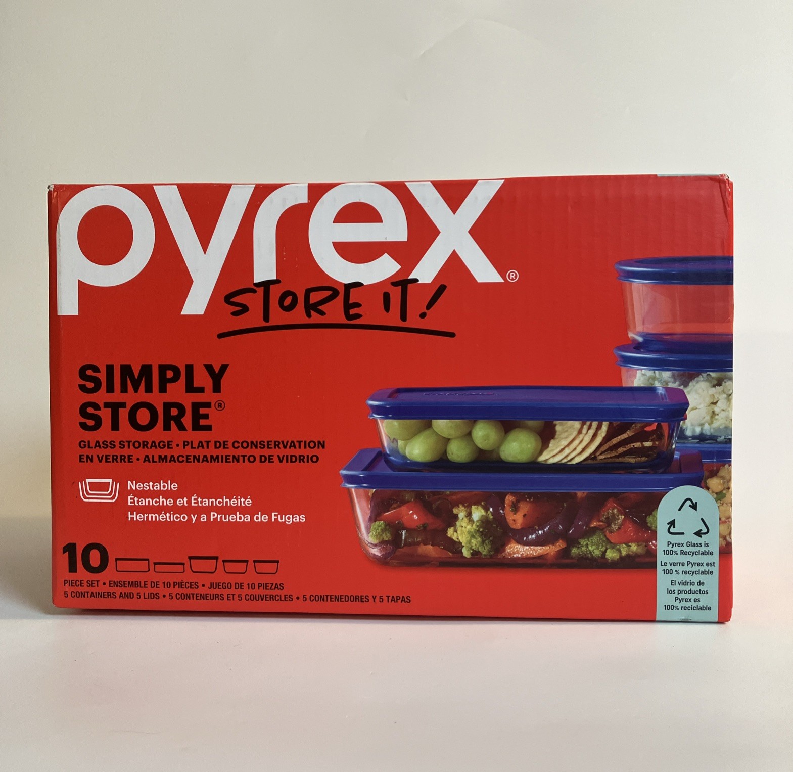 Pyrex Simply Store 10-Piece Glass Food Storage Set with Blue Lids: Store It!