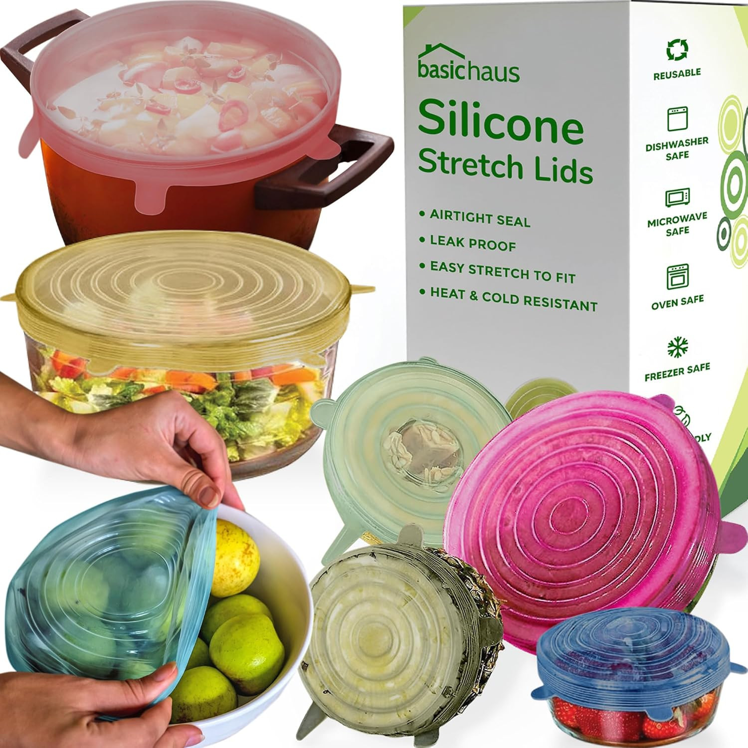 Reusable Silicone Stretch Lids for Food Storage in Fridge – Elastic Heat-Resista