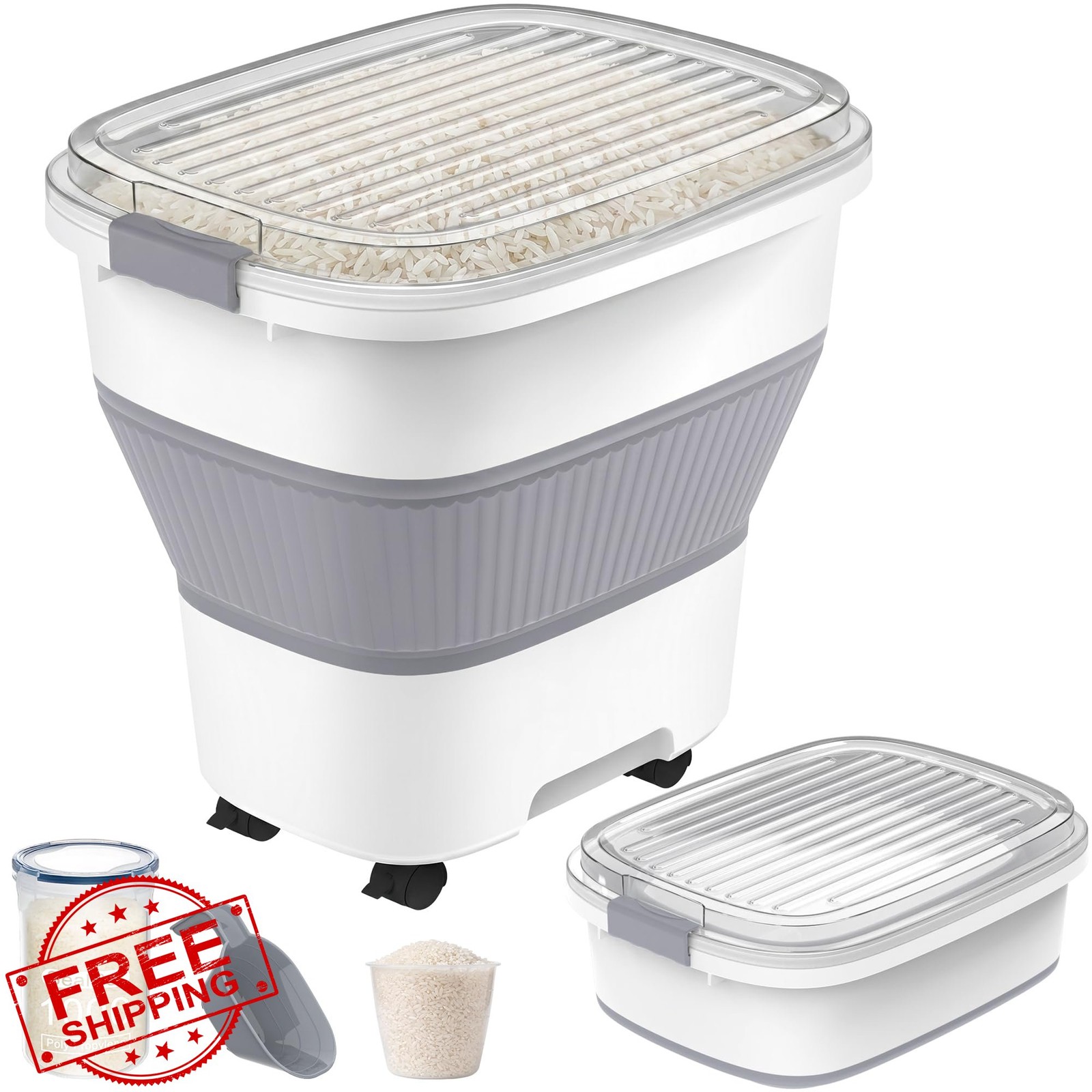 NURYO Grey 50lbs Rice Storage Container