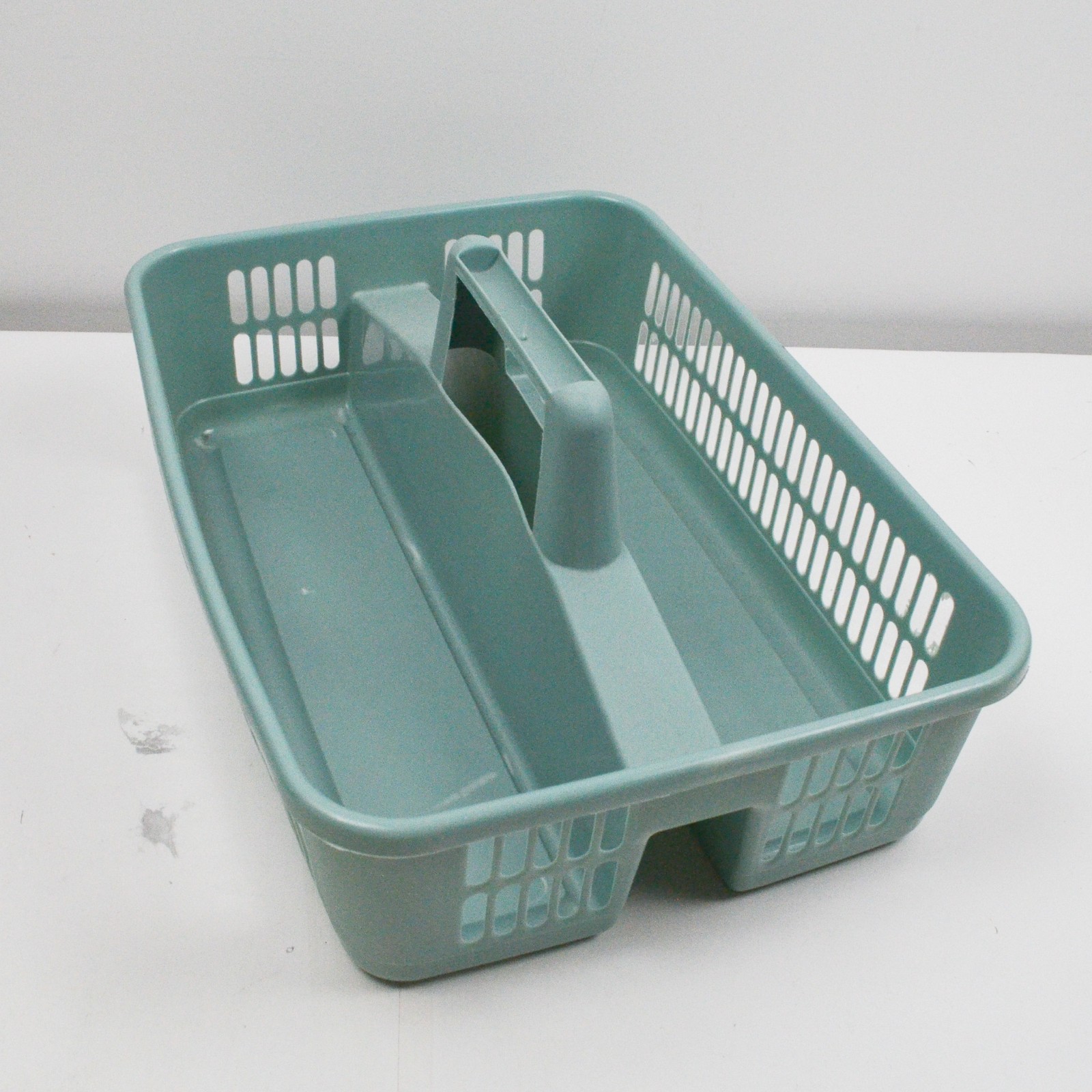 Vintage Green Blue Plastic Basket Cleaning Caddy with Handle United Plastics