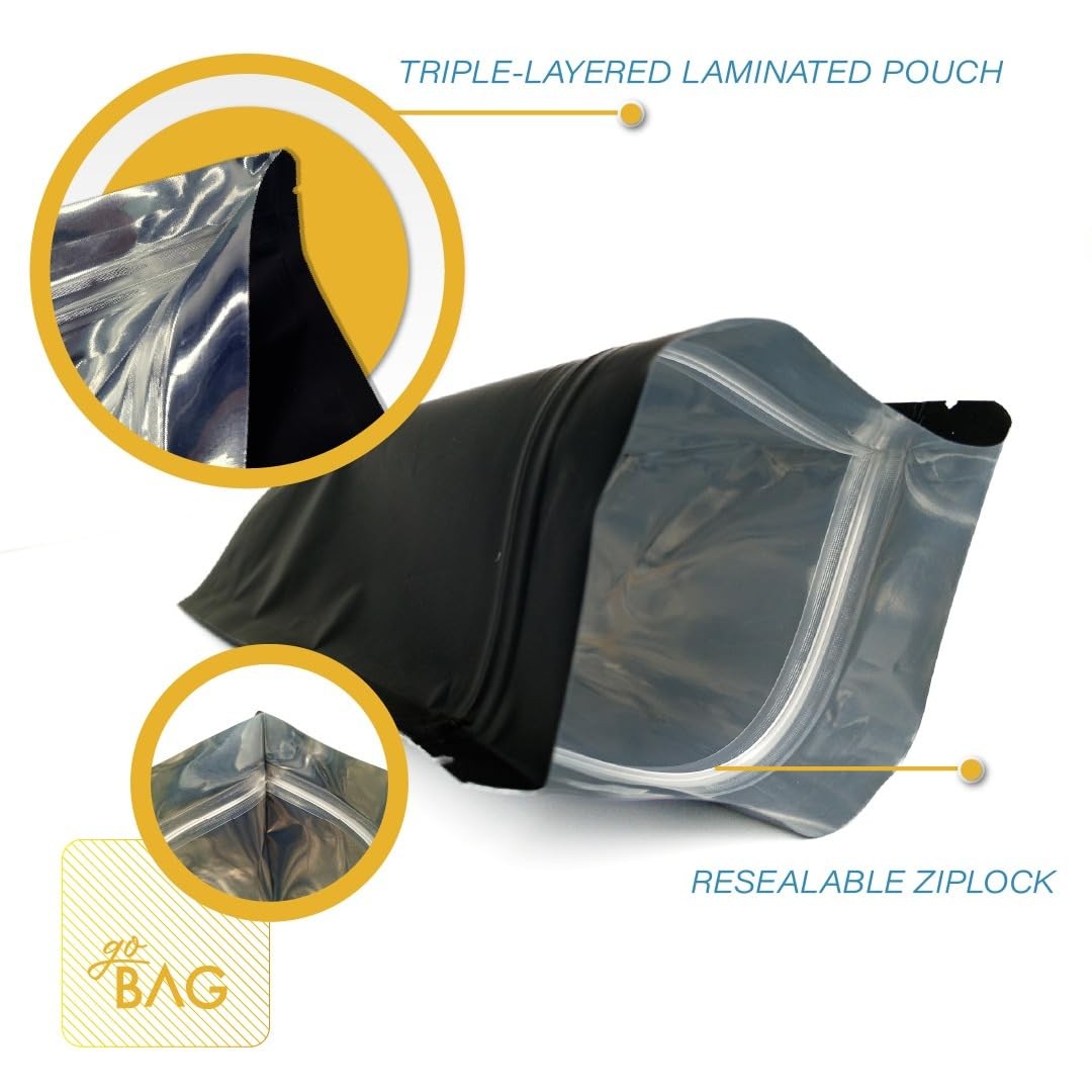 100 PCS Black 5.51×8.27 Inch Matte Metallized Stand Up Pouch Resealable Bags