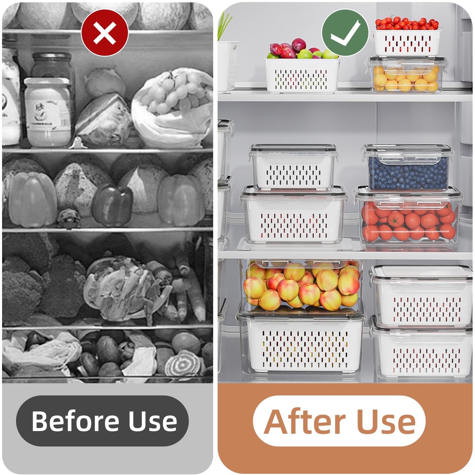 10 Pack Fruit Storage Containers for Fridge with Removable Colanders – Food S…