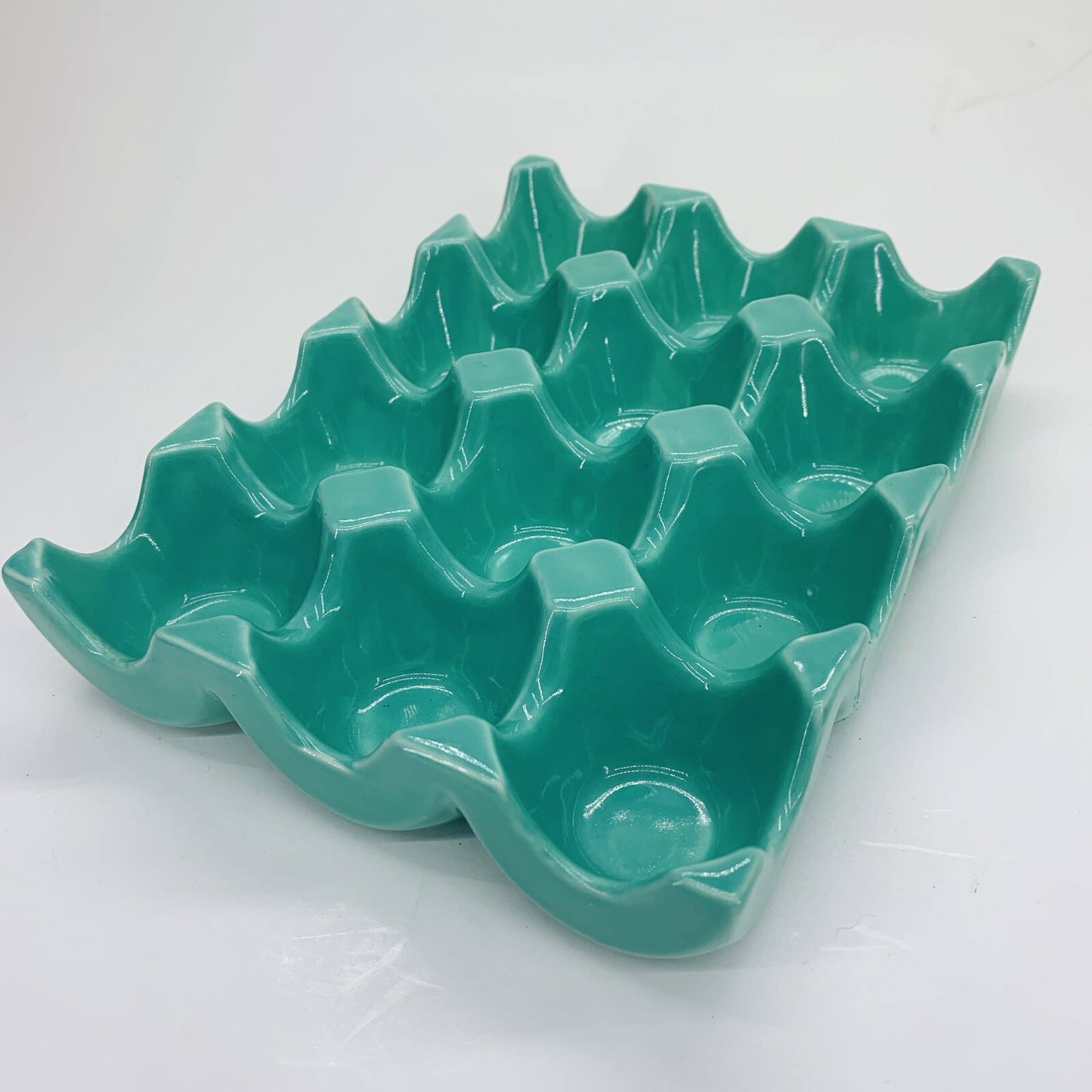 Egg Tray Ceramic Teal Blue Green By Main St Fridgescaping Or Countertop