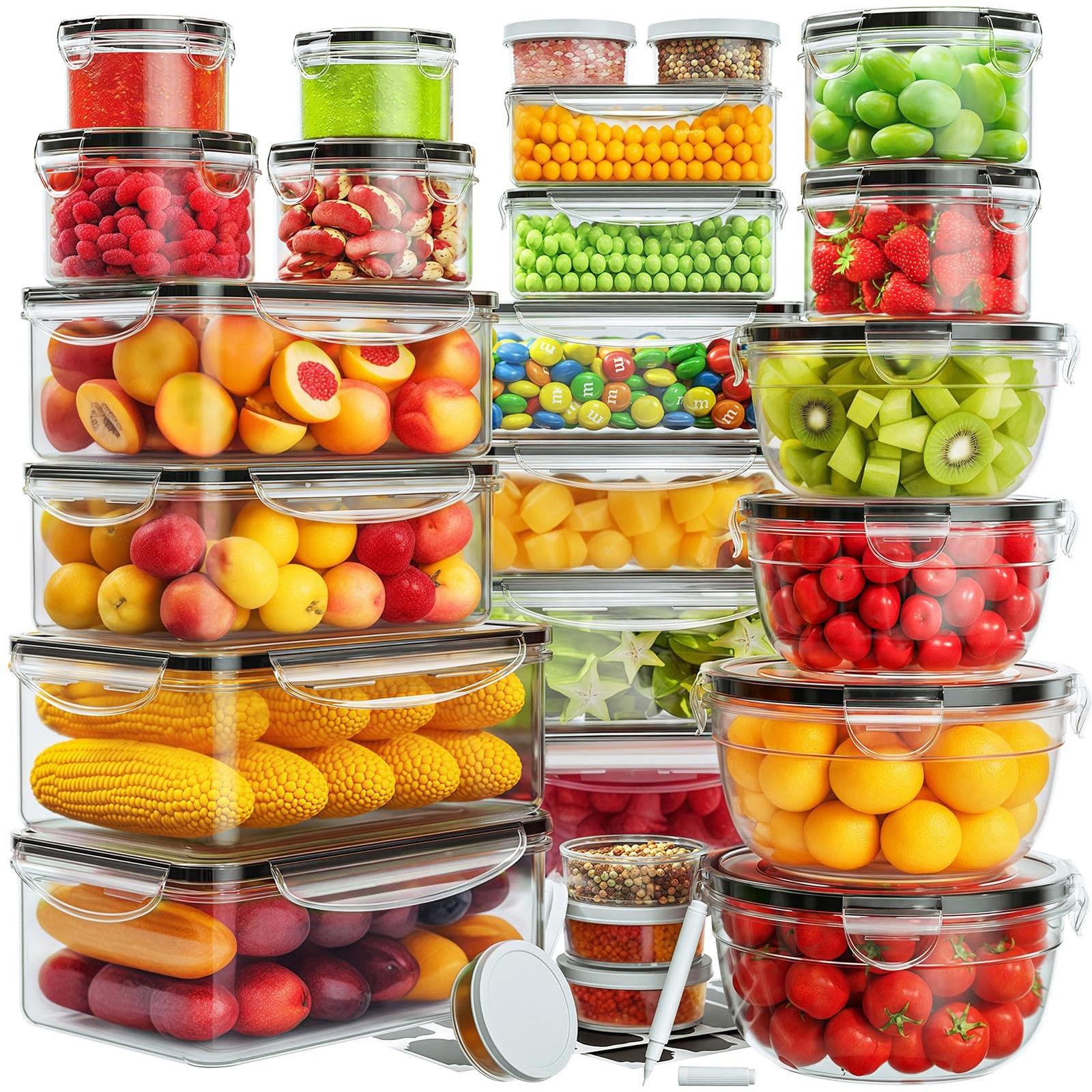 52 PCS Food Storage Containers Lids Airtight (26 Lids & 26 Containers)- Reusable