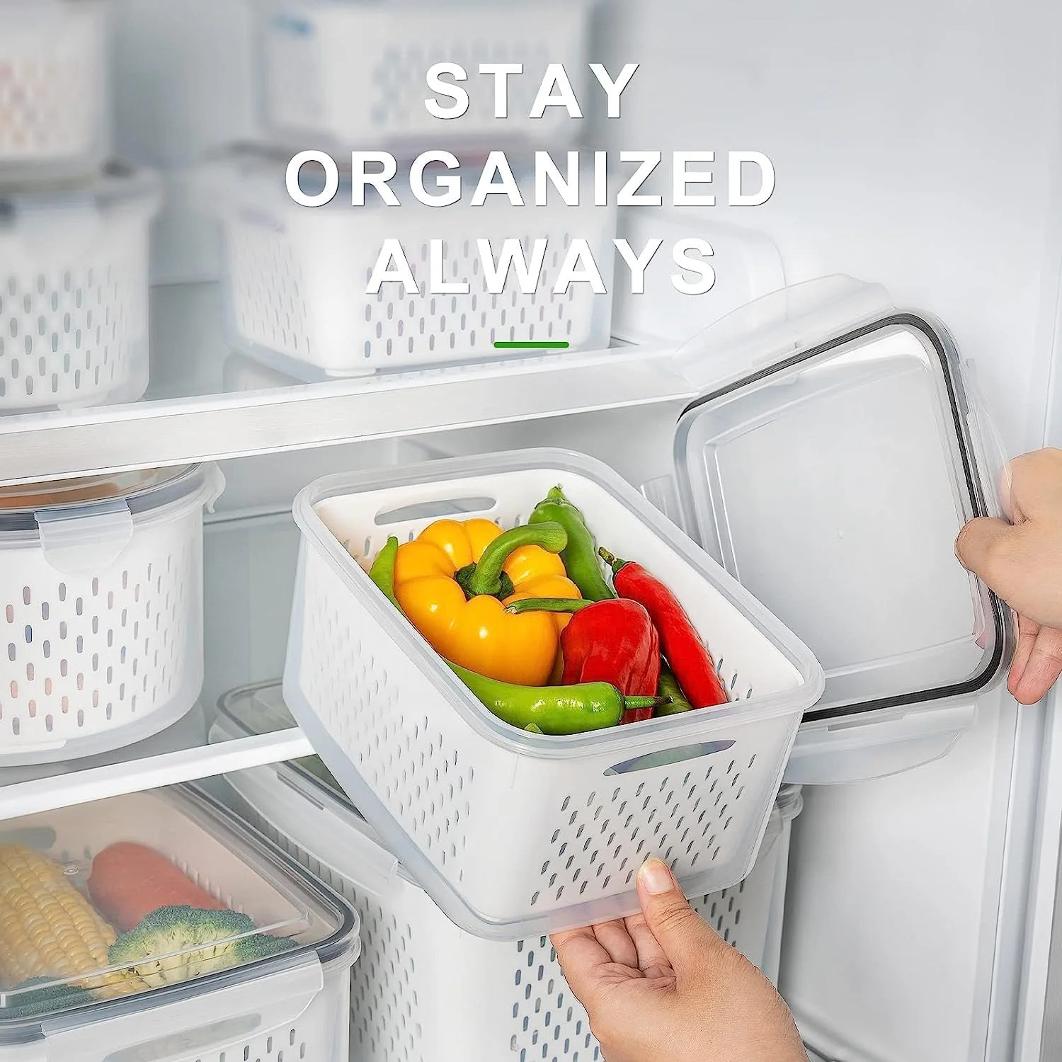 Freshmage Fruit Storage Containers for Fridge with Removable Colander, Airtight