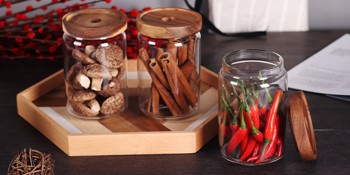 Glass Jars, Food Storage Containers with Airtight Acacia Lids, 20FL OZ(600ml)