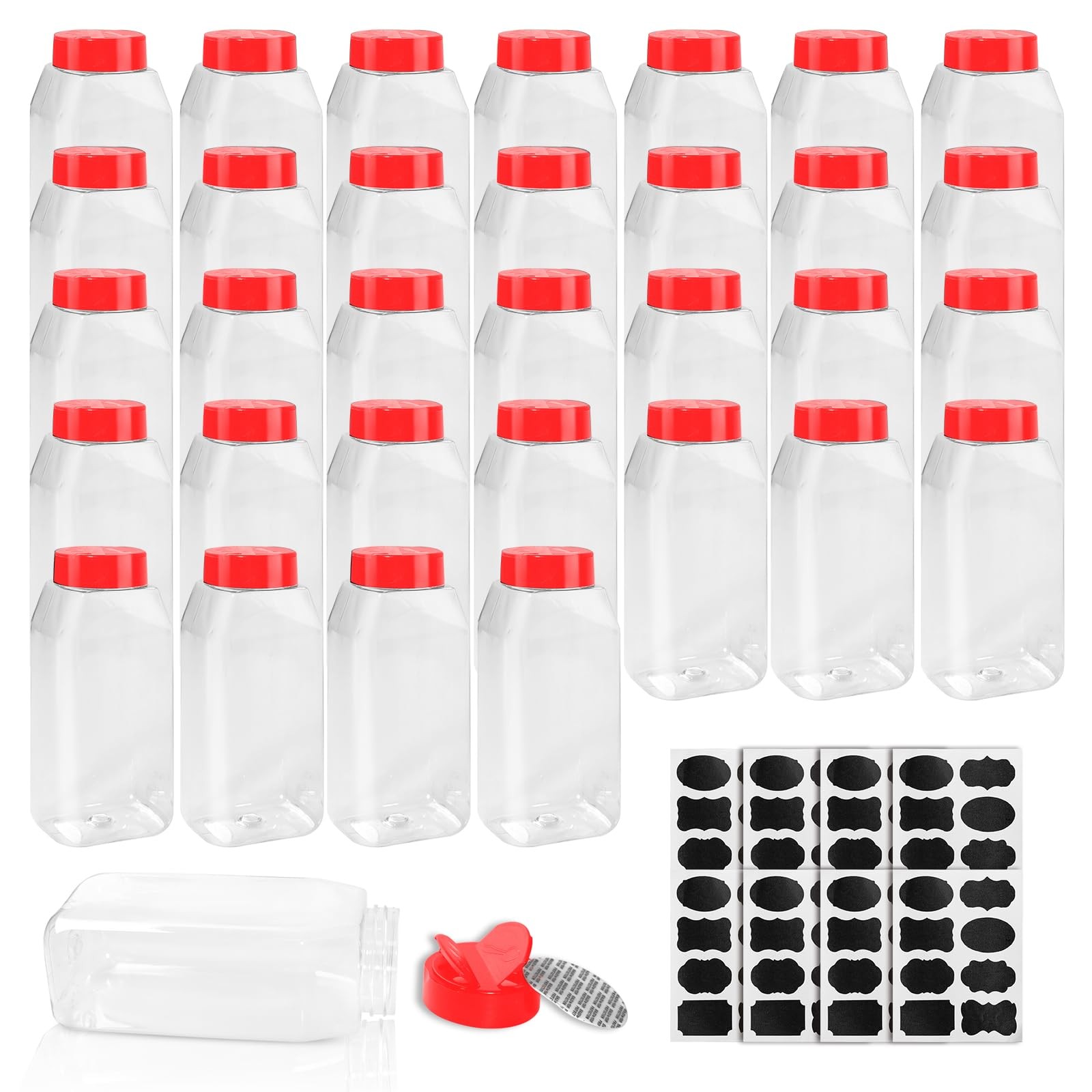 34 Pack 16 oz Plastic Spice Jars with Cap Clear Empty Square Bottle With flip…