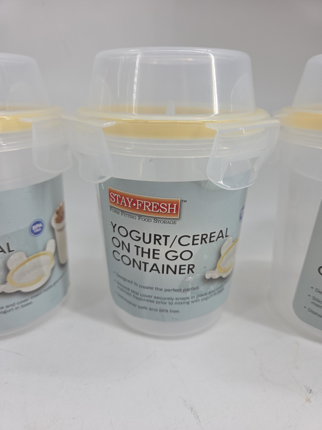 (Lot Of 4) Stay Fresh Yogurt Cereal On The Go Containers W/ Mini Fork Spoon