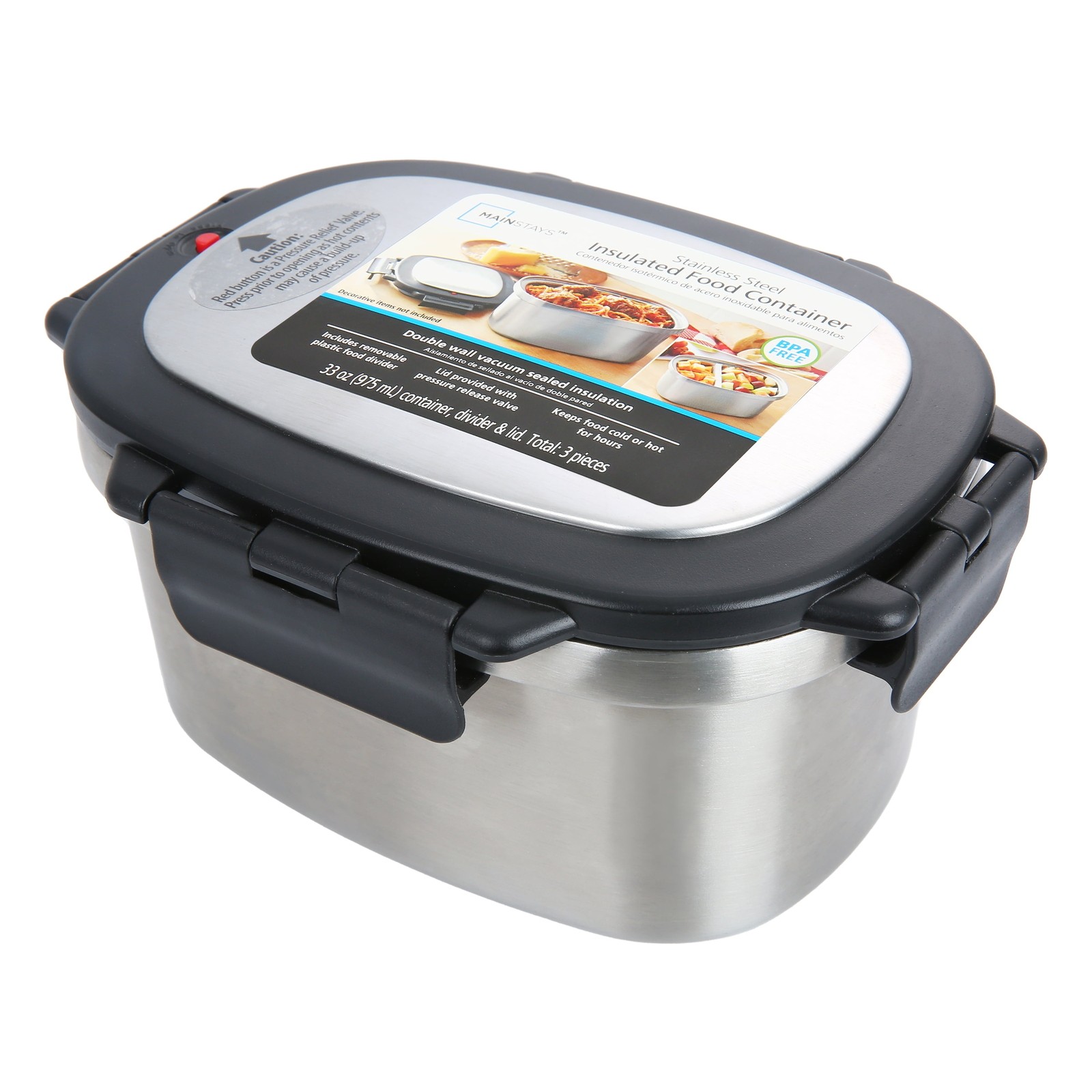 33 Oz Double-wall Insulated Food Container Air-tight Seals Stainless Steel New