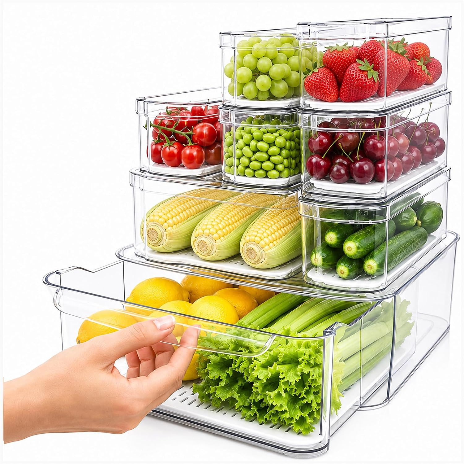 Clear Fridge Bins with Drain Trays – Bpa-Free PET, Stackable(8 Pack) | 8 Pack: 1