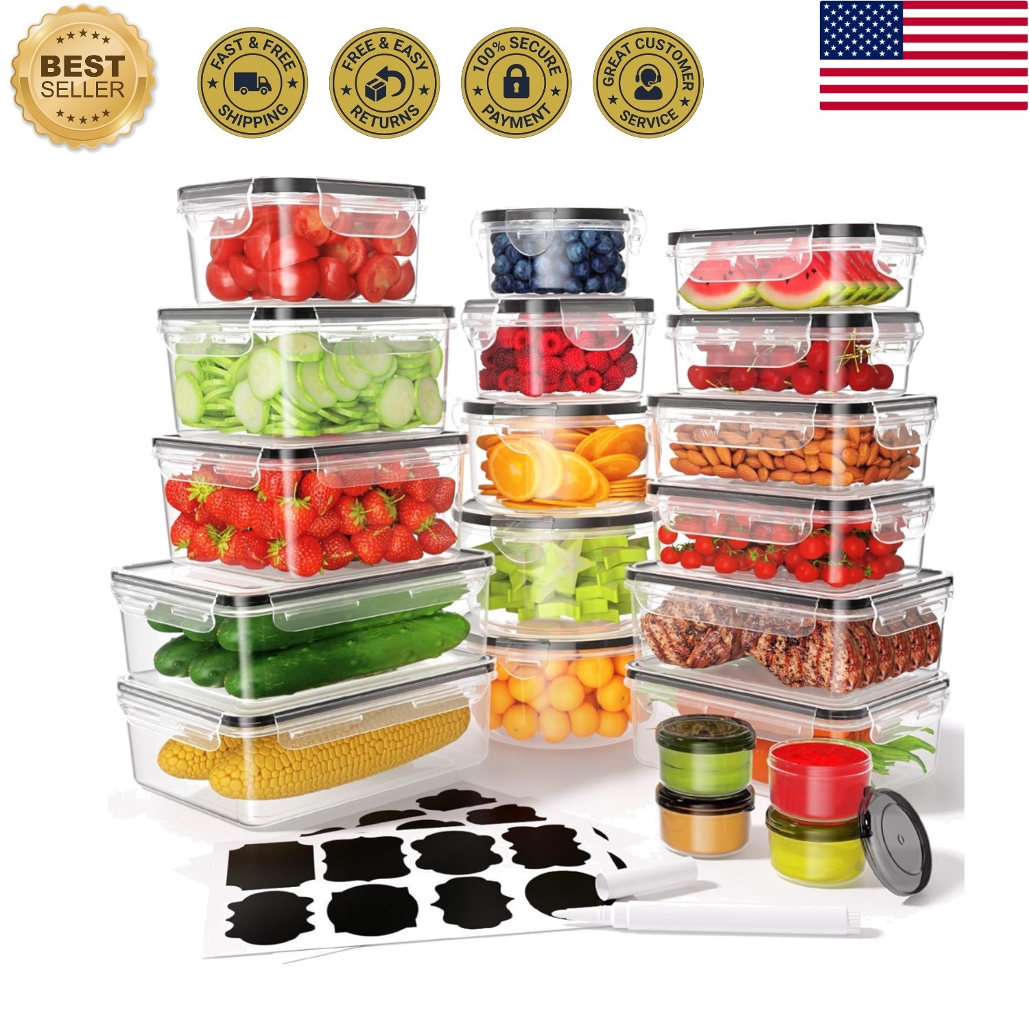40 PC Food Storage Set with Airtight Lids – Perfect for Meal Prep & On-the-Go