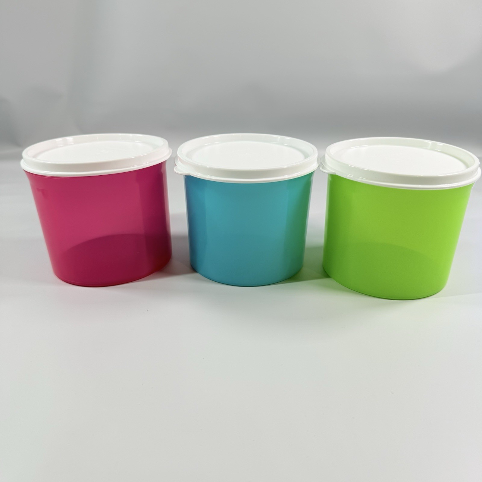 Tupperware Canisters Set Sheer Pastel Pink Blue Green Bowls & White Seals New