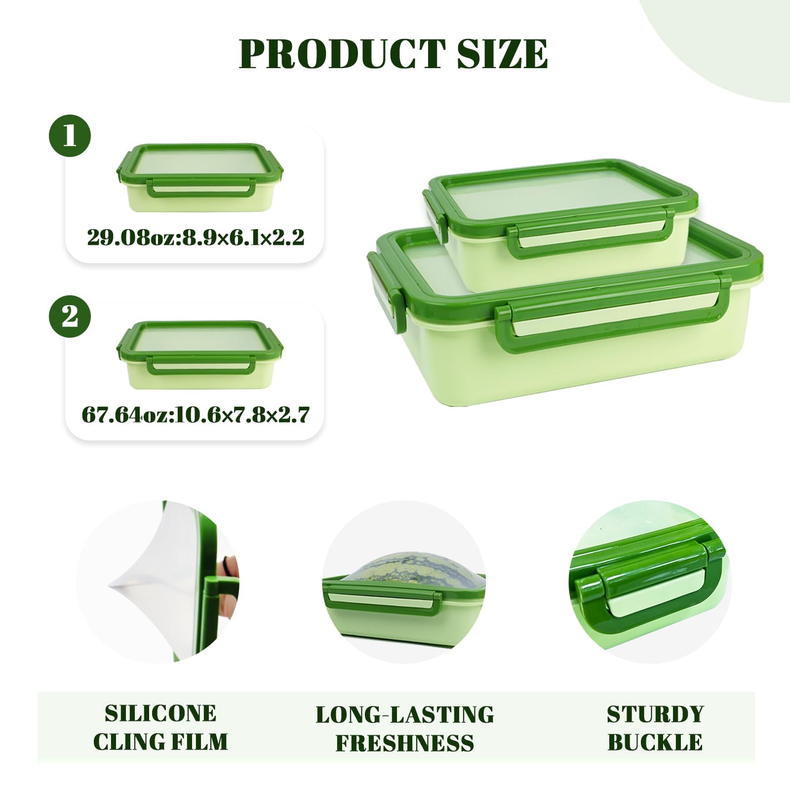 Set Of 2 Reusable Large Fruit And Veggie Savers, Silicone Storage Green