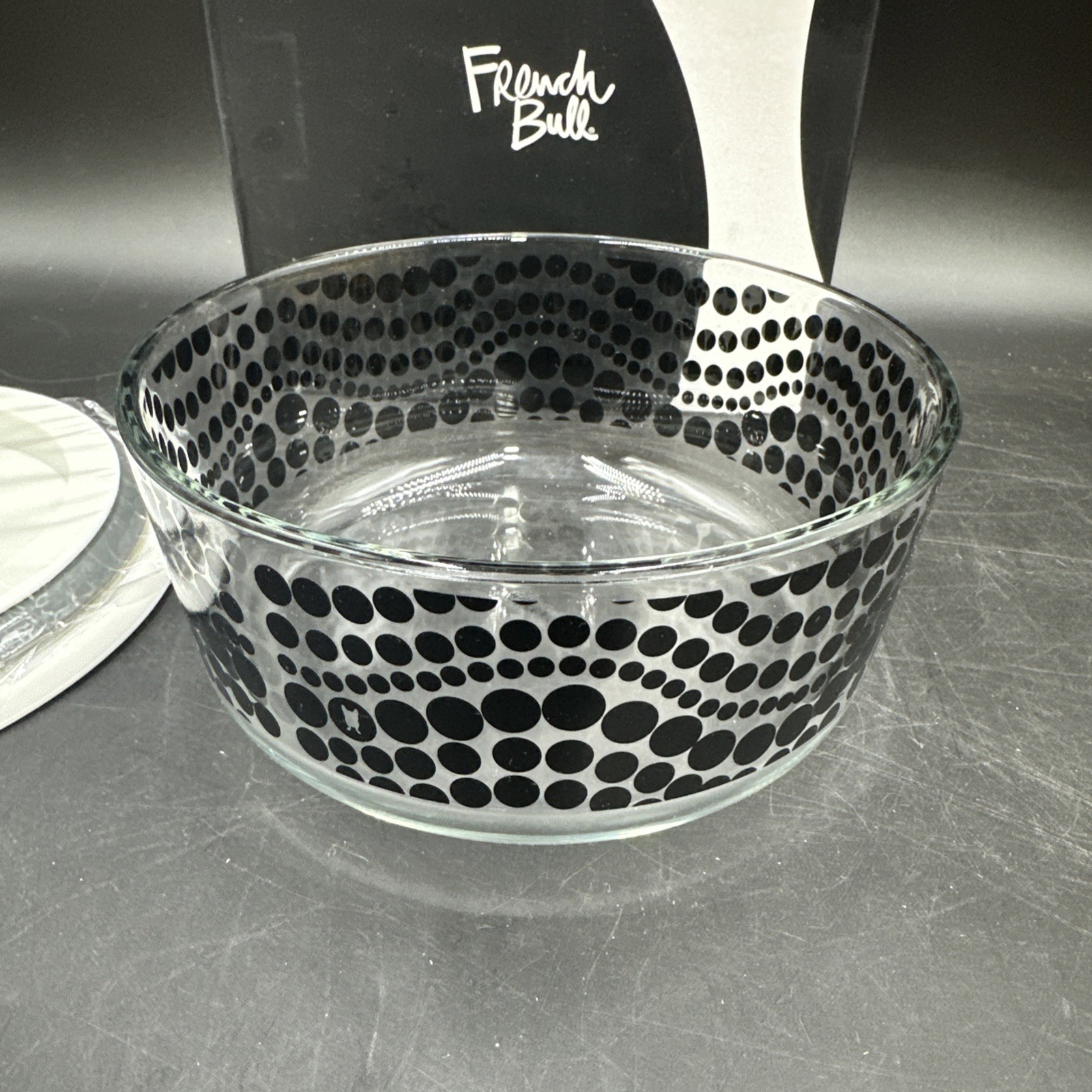 French Bull Container with Lid Black and White Glass Food Storage Container