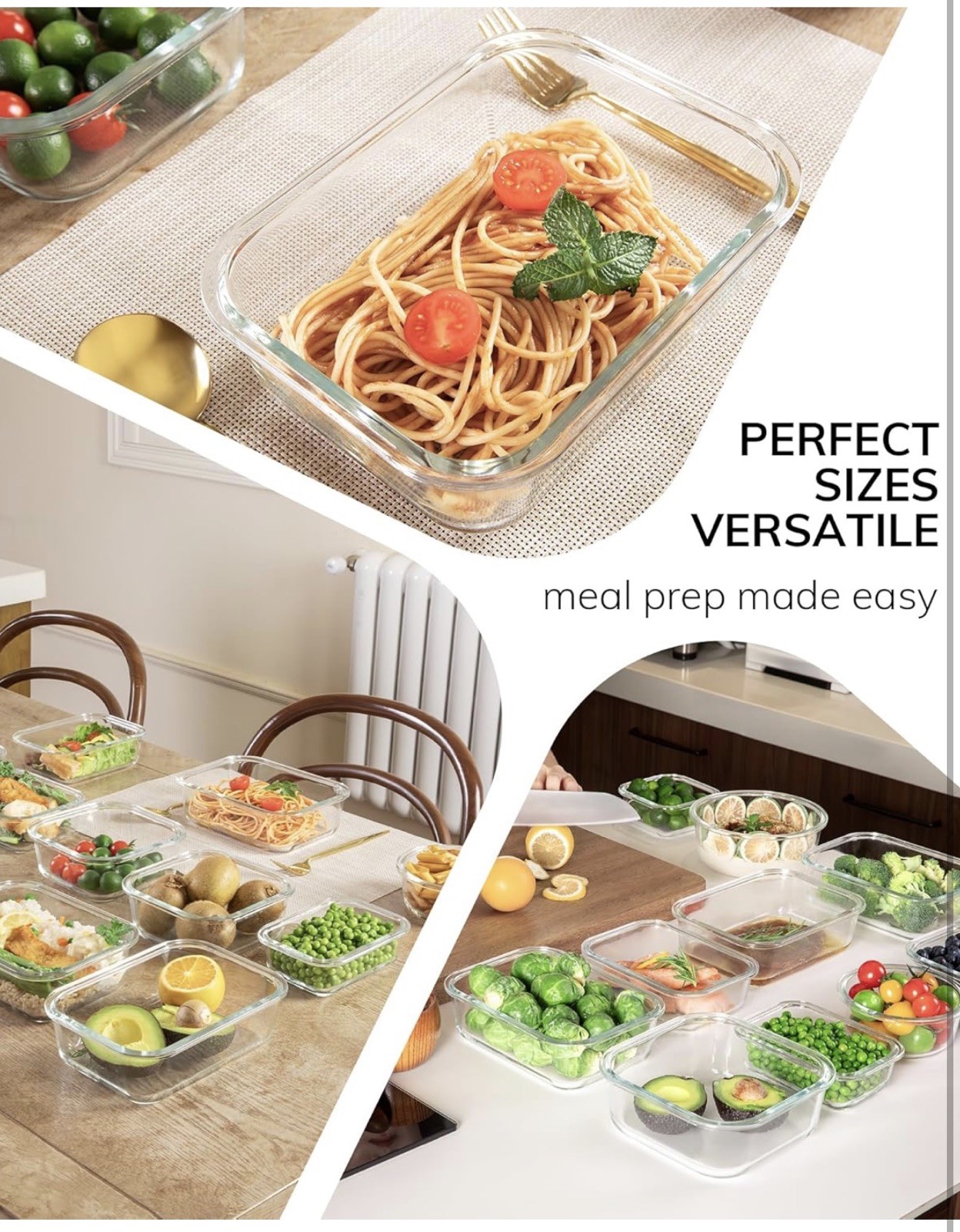Glass Food Storage Containers Set Oven Microwave Safe Airtight Lids Meal Prep US