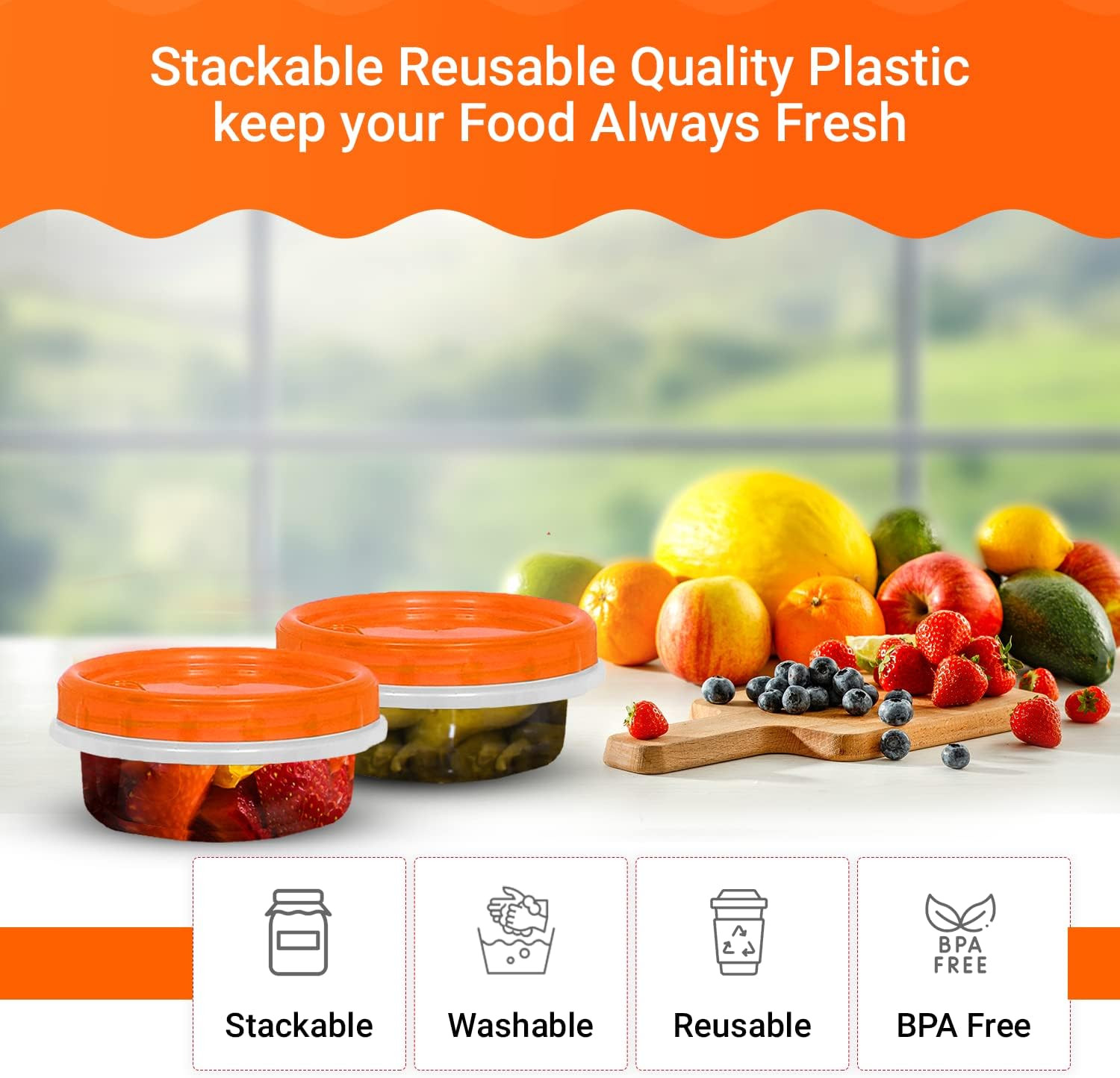 [Orange – 12 Pk] Airtight Deli Containers with Lids Twist Lock Top Clear Food St
