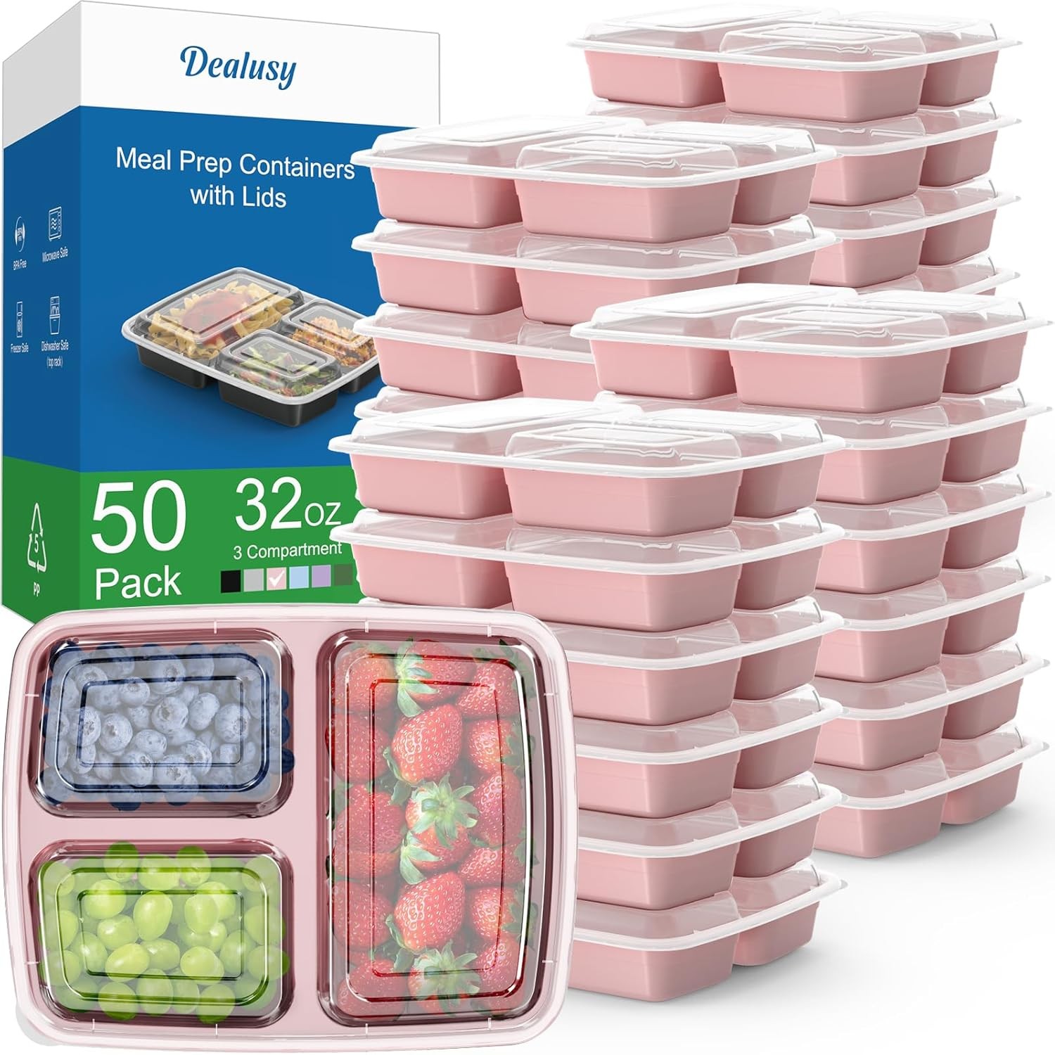 50 Pack (100-Piece) 32 Oz Meal Prep Containers Reusable Lids, Sturdy Leakproof