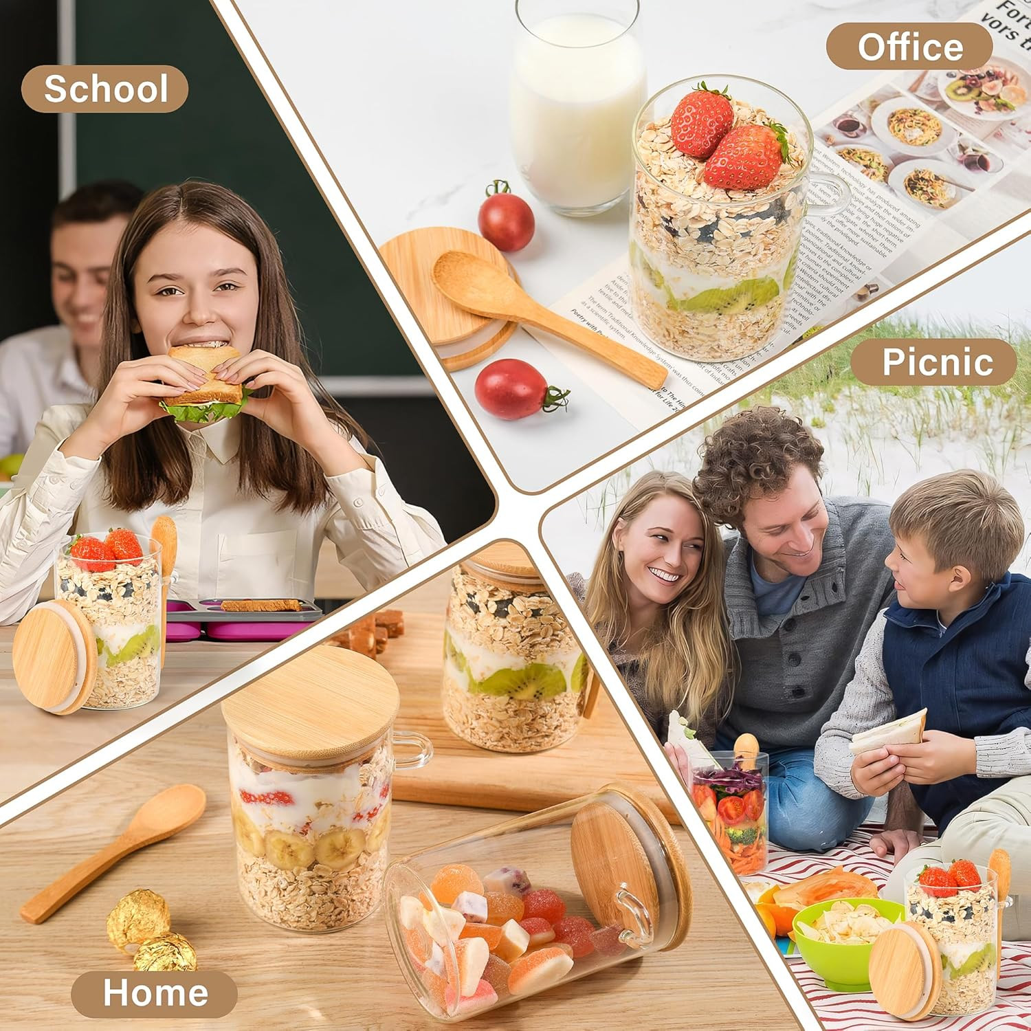 Overnight Oats Containers with Lids,4 Pack 18Oz Overnight Oats Jars with Spoons,