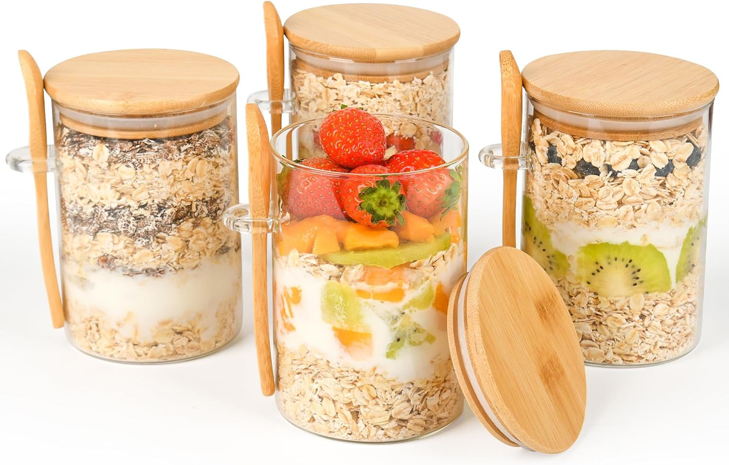 Overnight Oats Containers with Lids,4 Pack 18Oz Overnight Oats Jars with Spoons,