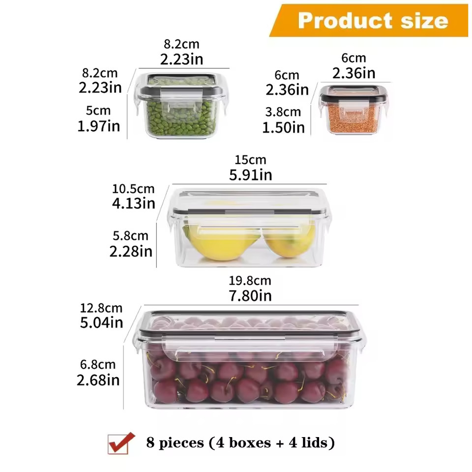8PC Airtight Food Storage Containers BPA-Free Locking Lids Microwave & Freezer