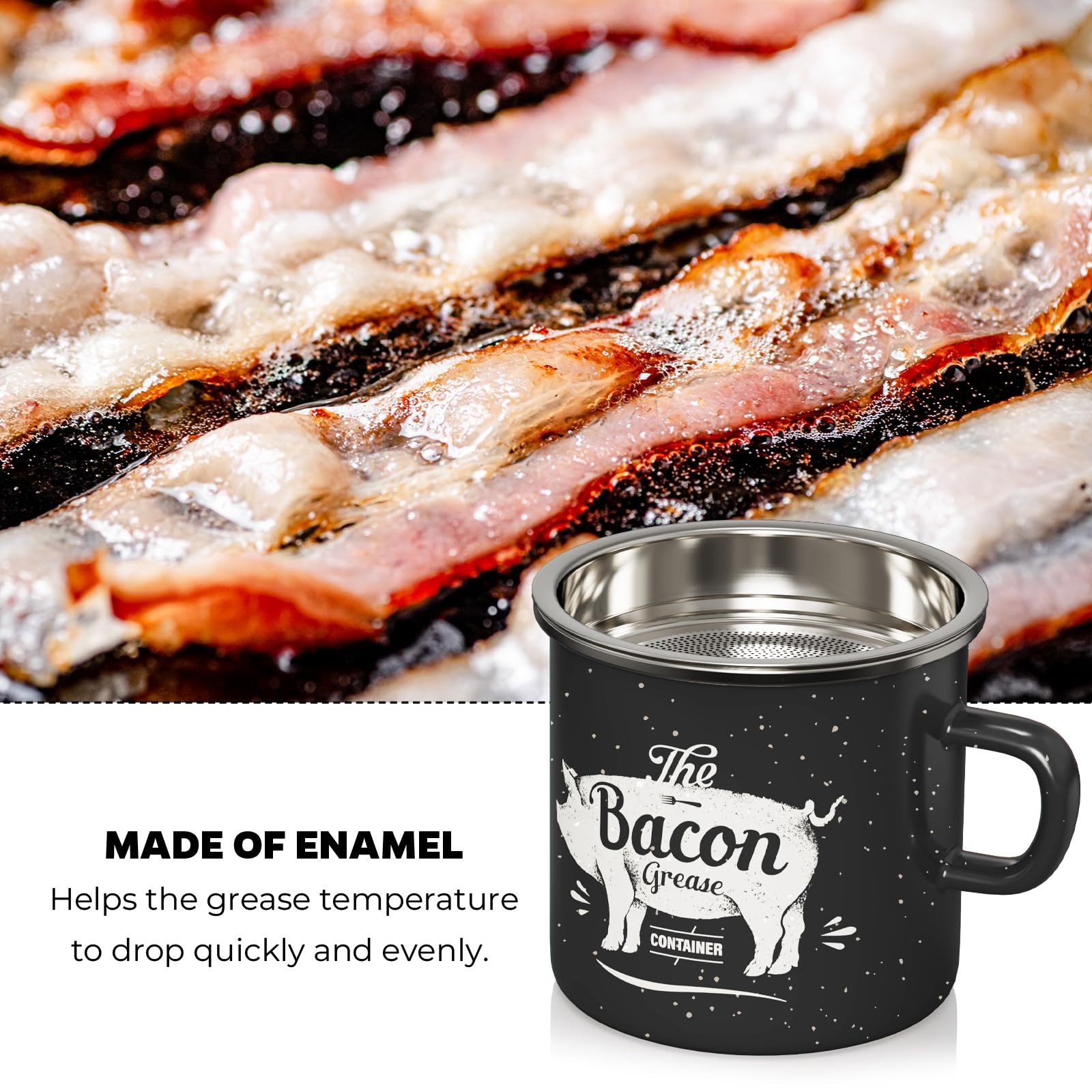 Mini Bacon Grease Container With Strainer – 15OZ Enamel Grease Saver, Farmhou…