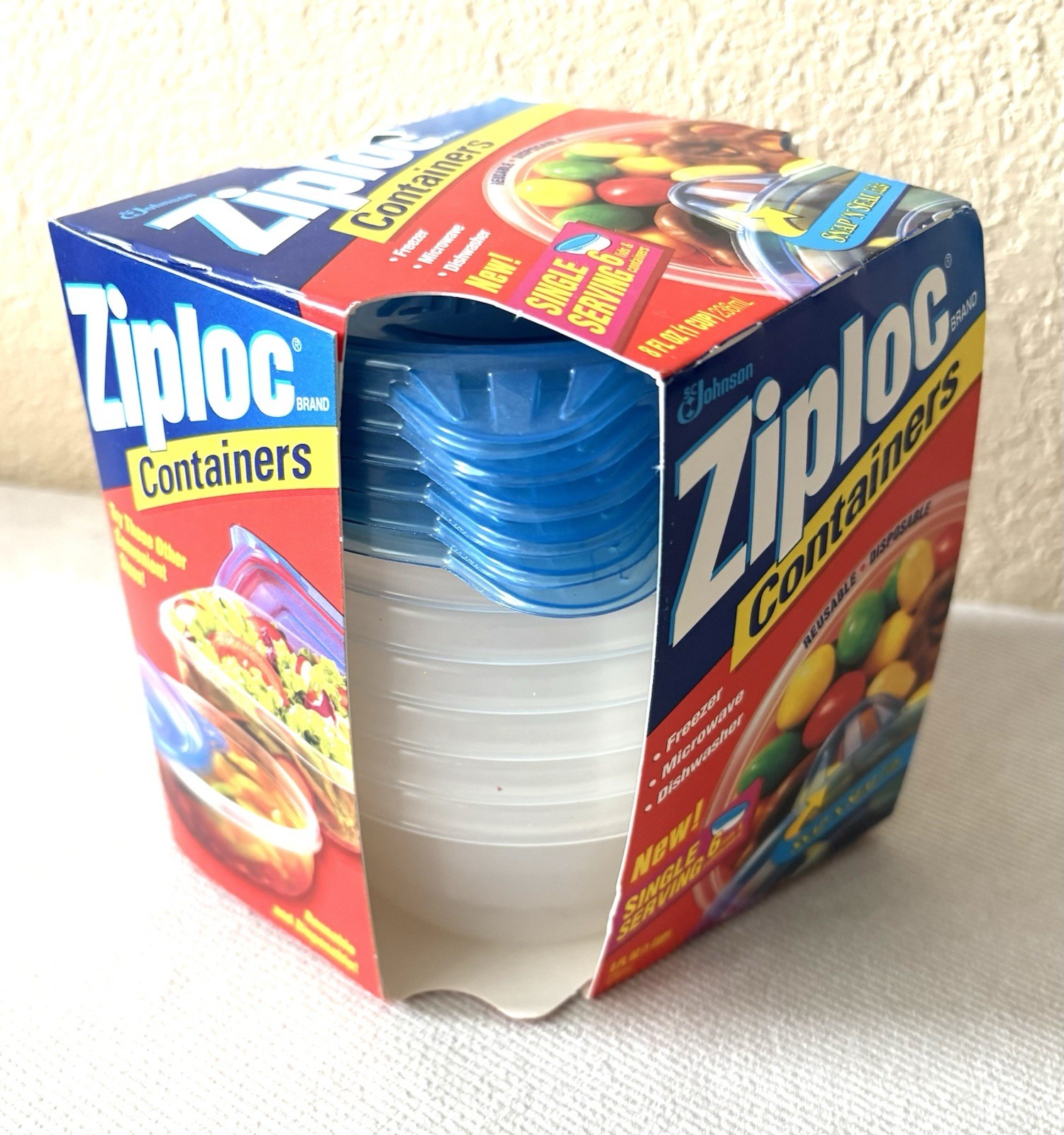Ziploc Vintage 1998 Snap’n Seal Single Serve 8fl.oz./1 Cup 6 Storage Containers